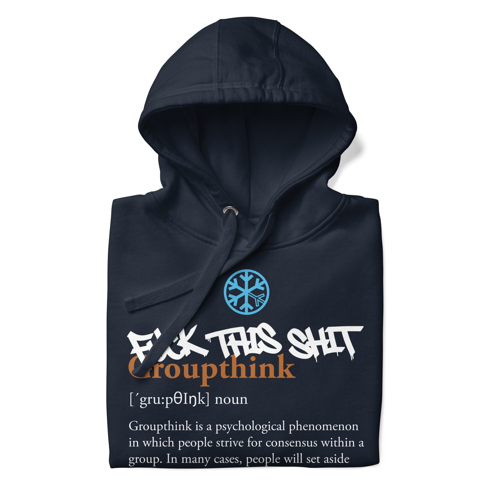 Navy-Groupthink Graffiti Hoodie from B.Different Clothing, folded, graffiti-inspired streetwear