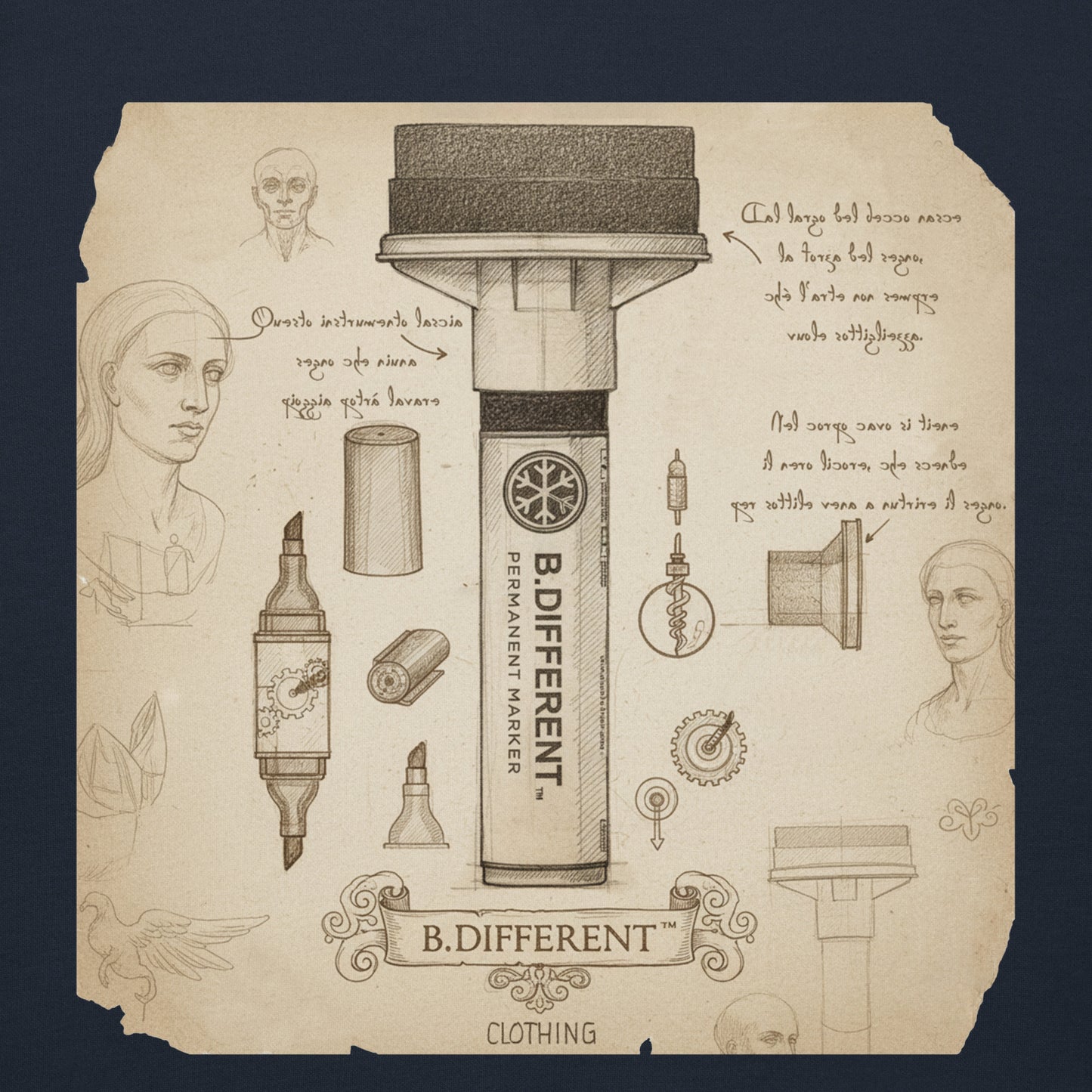 Navy-Marker Sketch Graffiti Hoodie from B.Different Clothing, graphic, graffiti-inspired streetwear