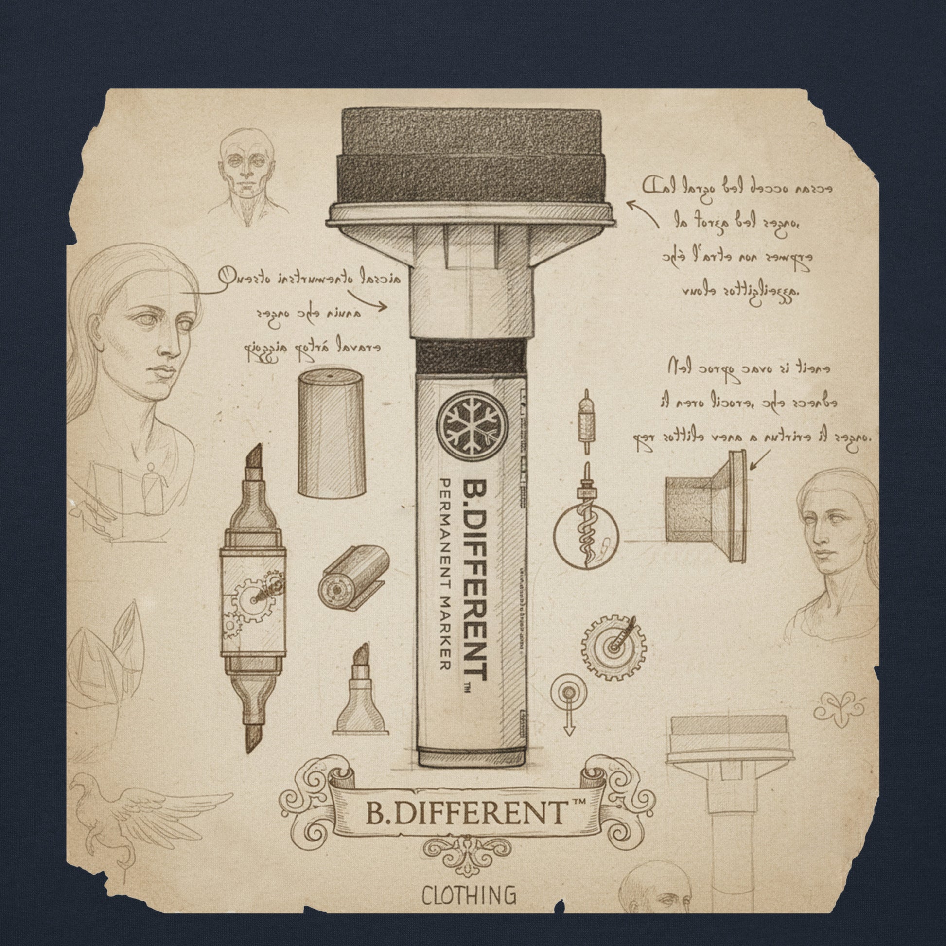 Navy-Marker Sketch Graffiti Hoodie from B.Different Clothing, graphic, graffiti-inspired streetwear