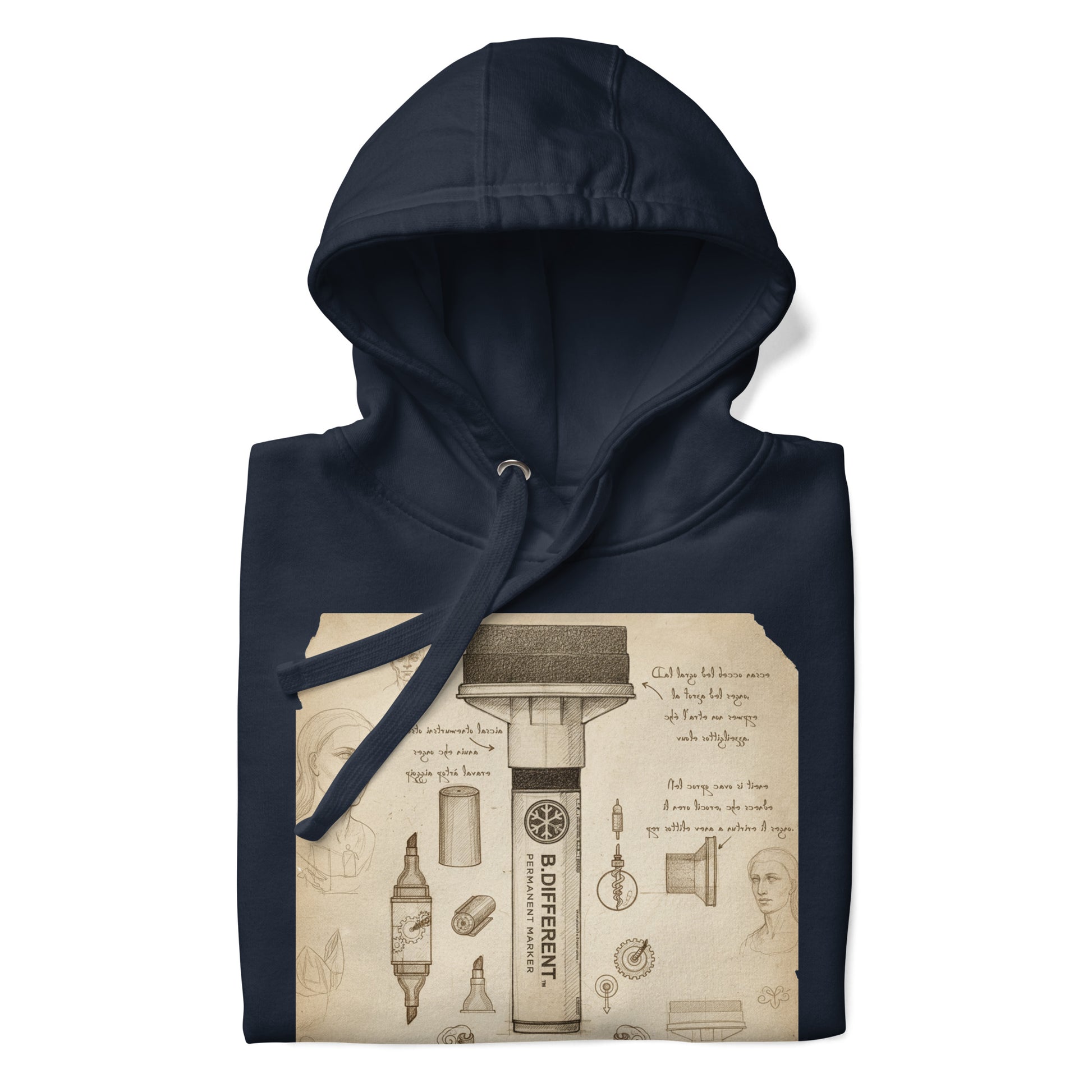 Navy-Marker Sketch Graffiti Hoodie from B.Different Clothing, folded, graffiti-inspired streetwear