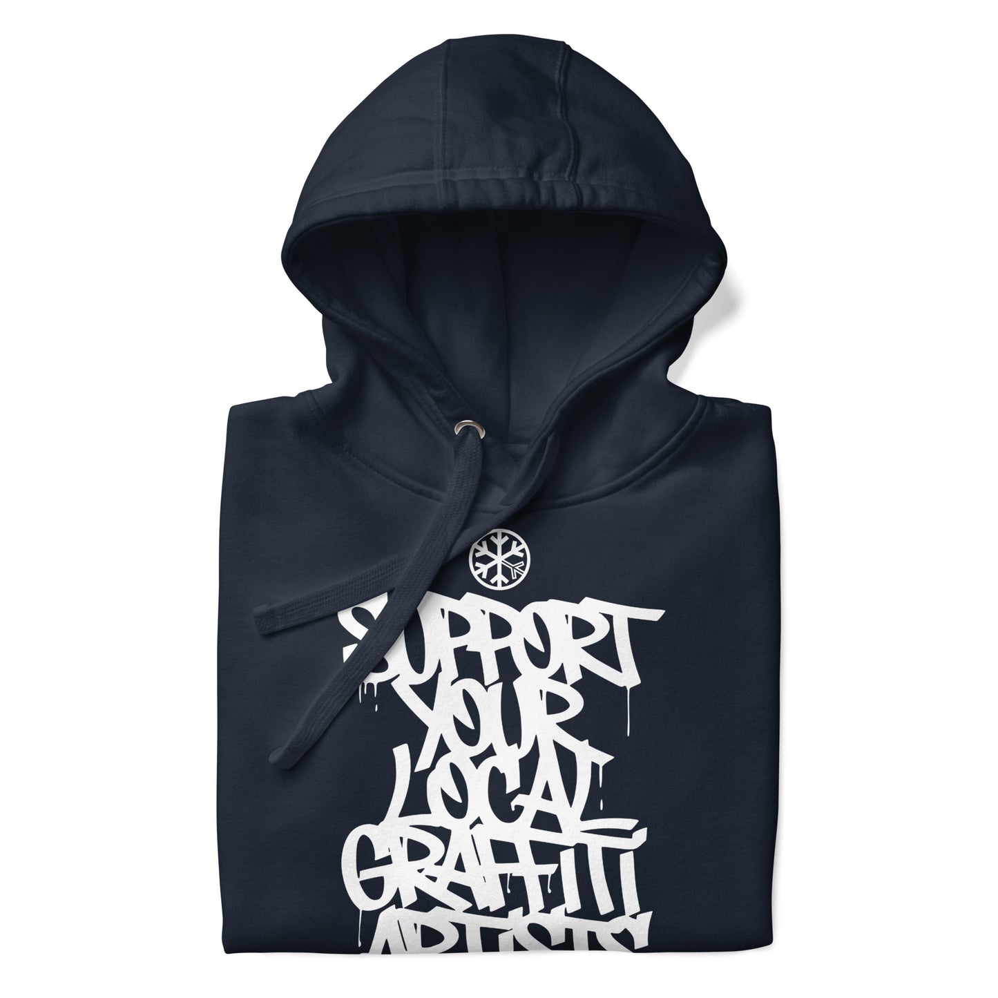 Navy-Support Your Local Graffiti Artists Hoodie from B.Different Clothing, folded, graffiti-inspired streetwear