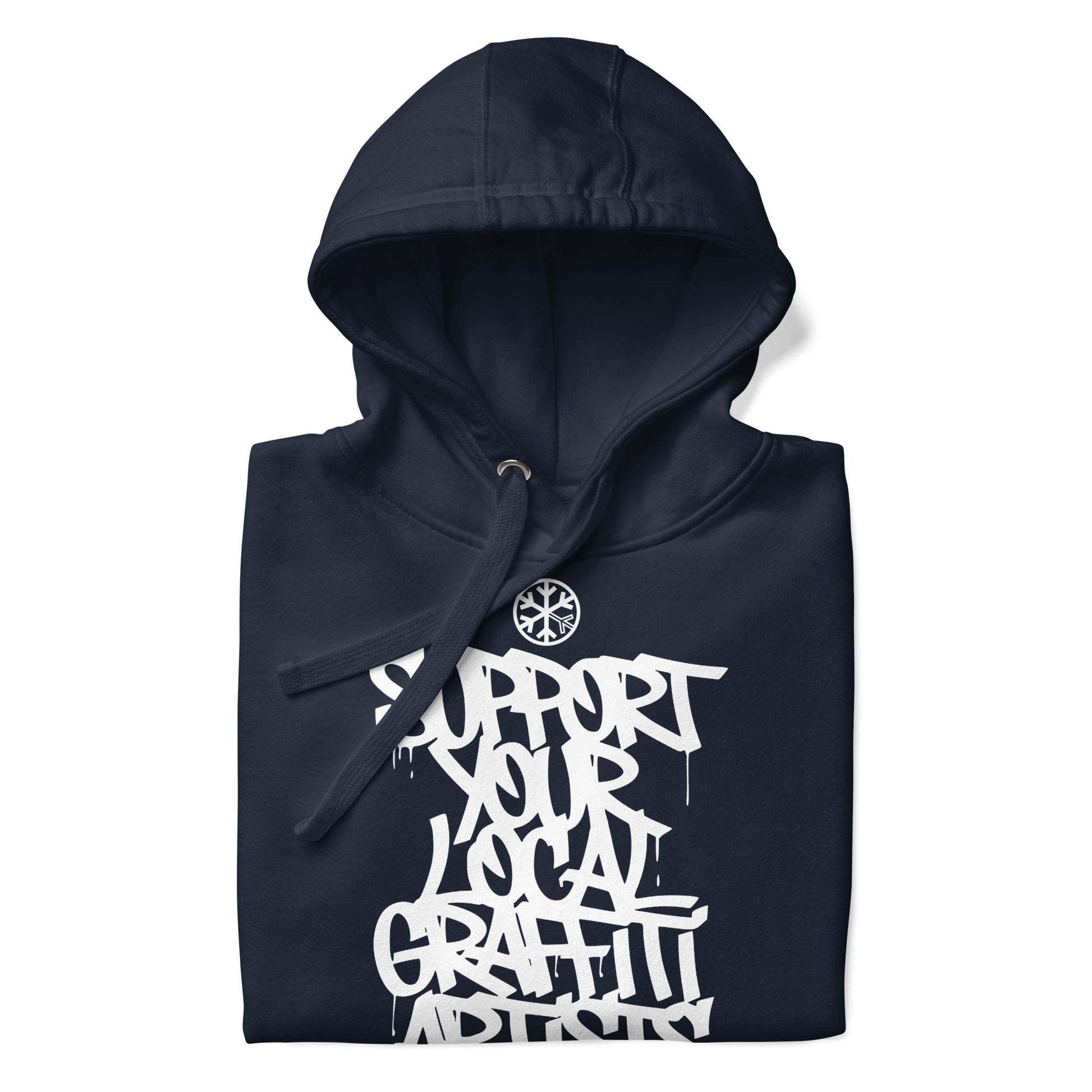 Navy-Support Your Local Graffiti Artists Hoodie from B.Different Clothing, folded, graffiti-inspired streetwear