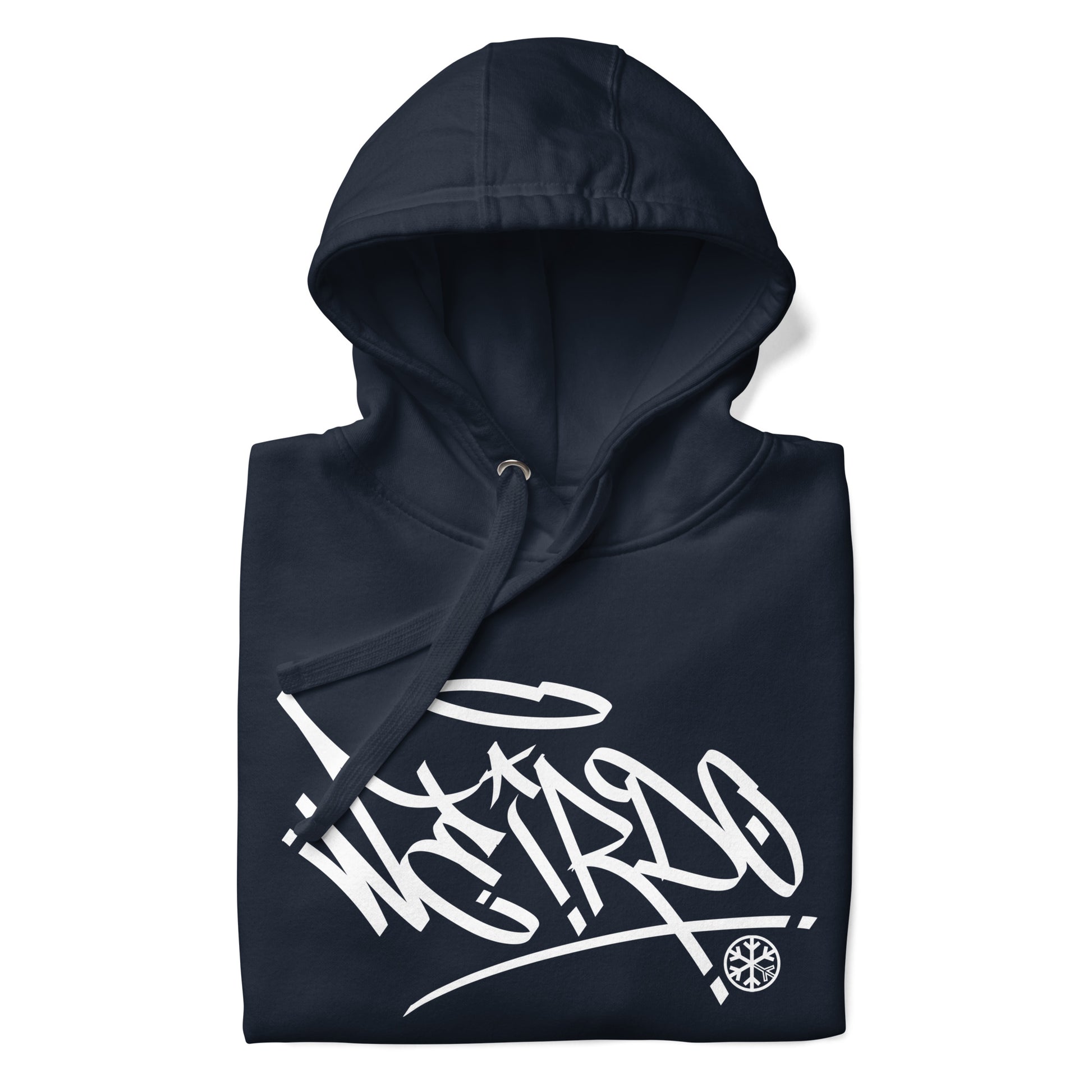 Navy-Weirdo Tag Graffiti Hoodie from B.Different Clothing, folded, graffiti-inspired streetwear