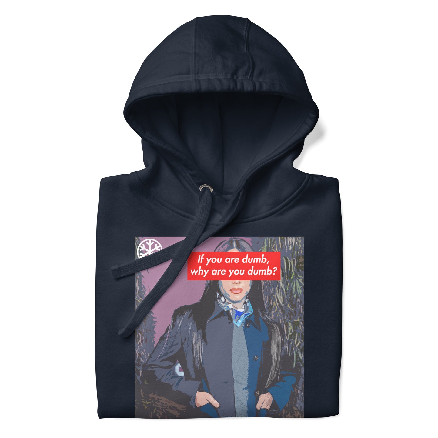 Navy-Why Are You Dumb Hoodie from B.Different Clothing, folded, graffiti-inspired streetwear
