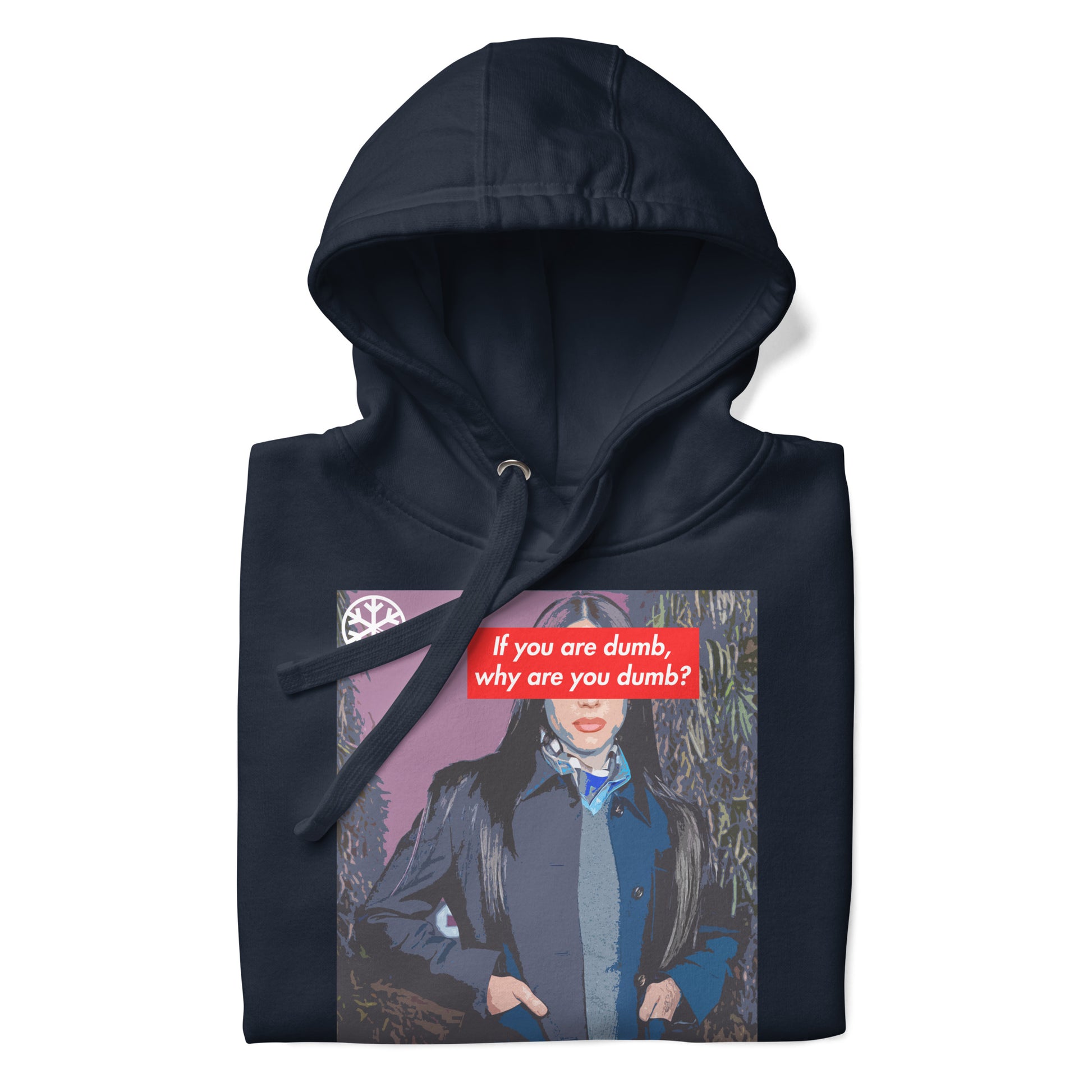 Navy-Why Are You Dumb Hoodie from B.Different Clothing, folded, graffiti-inspired streetwear