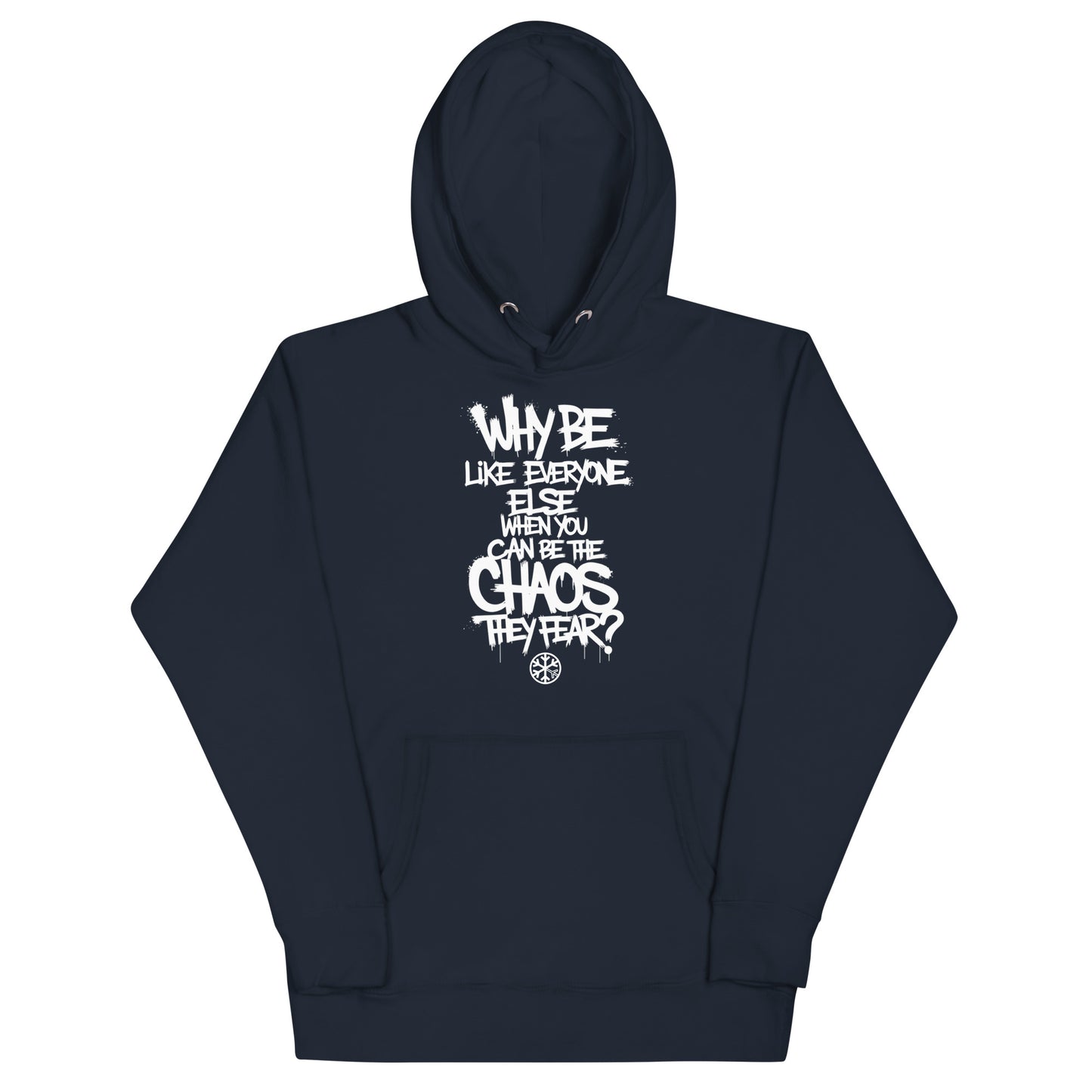 Navy-Chaos They Fear Graffiti Tag Hoodie from B.Different Clothing, front view, graffiti-inspired streetwear