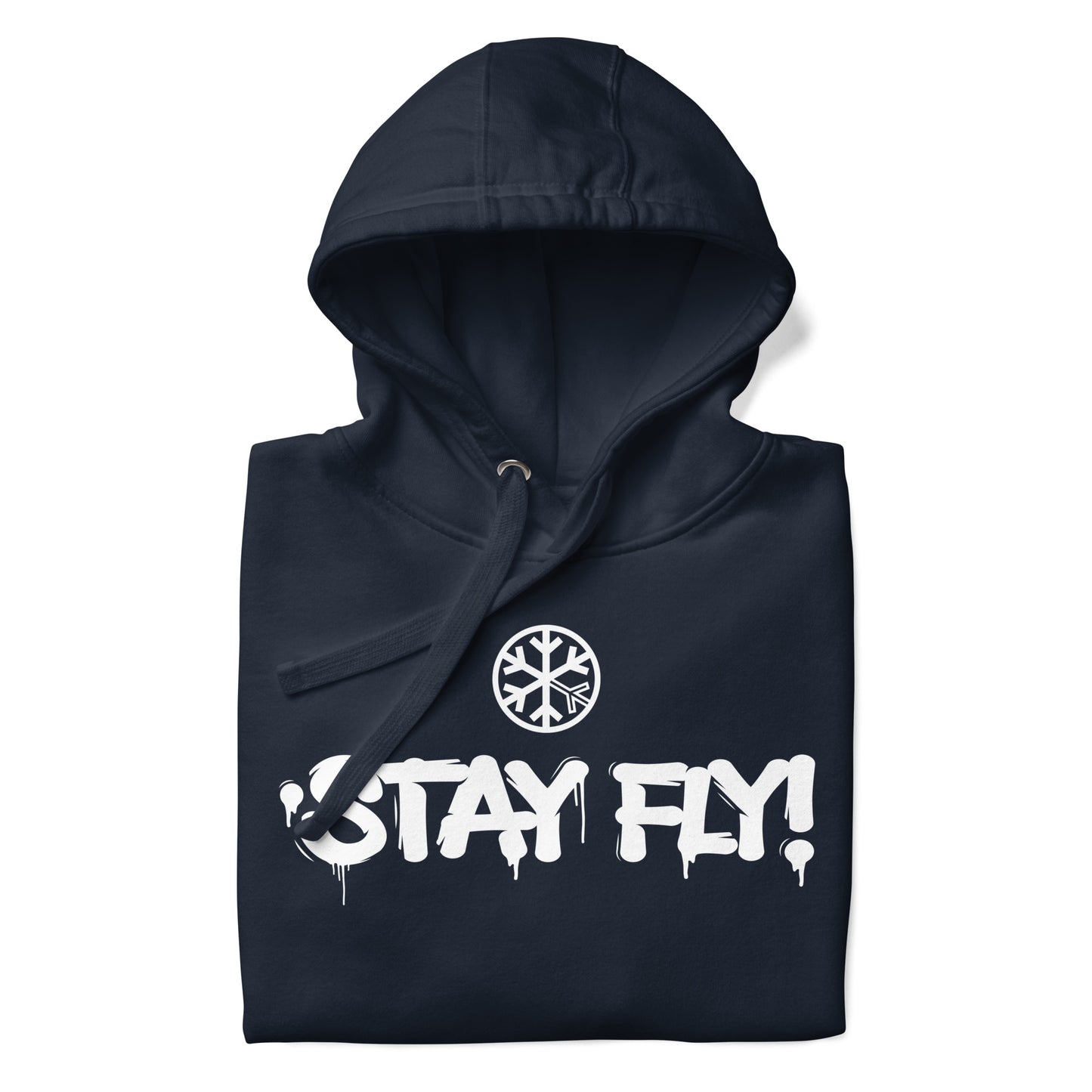 Navy-Stay Fly Graffiti Tag Hoodie from B.Different Clothing, folded, graffiti-inspired streetwear