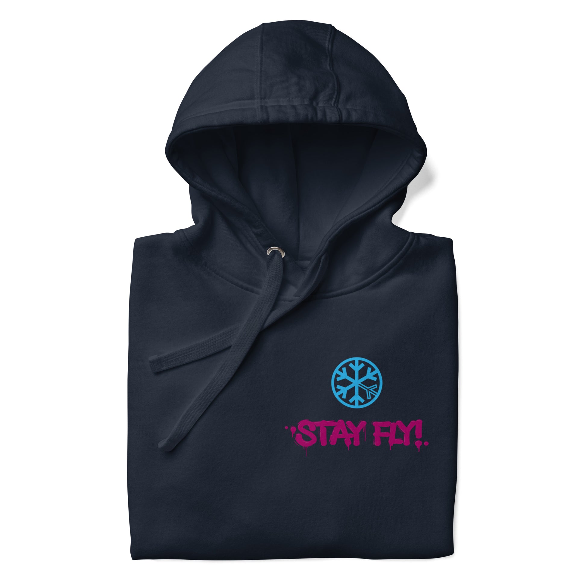 Navy-Stay Fly Graffiti Character Hoodie from B.Different Clothing, folded, graffiti-inspired streetwear