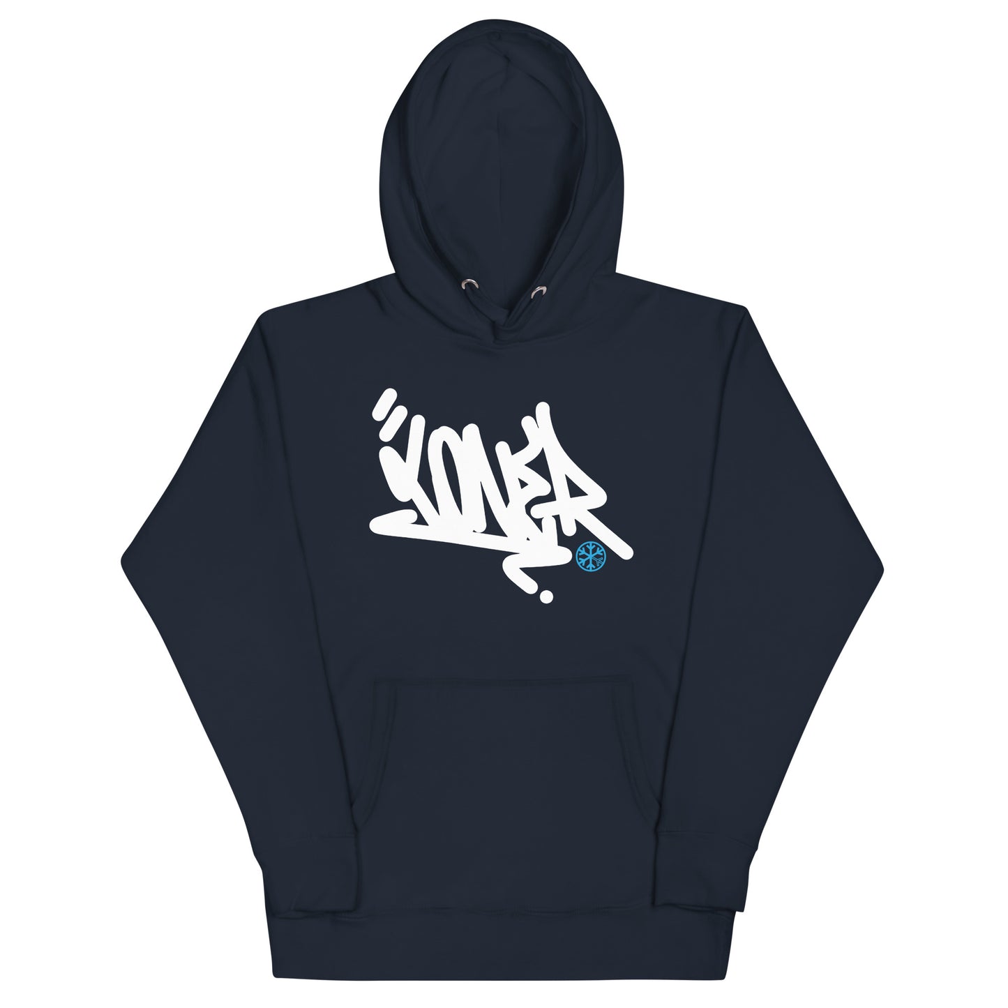 Navy-Loner Graffiti Tag Hoodie from B.Different Clothing, front view, graffiti-inspired streetwear