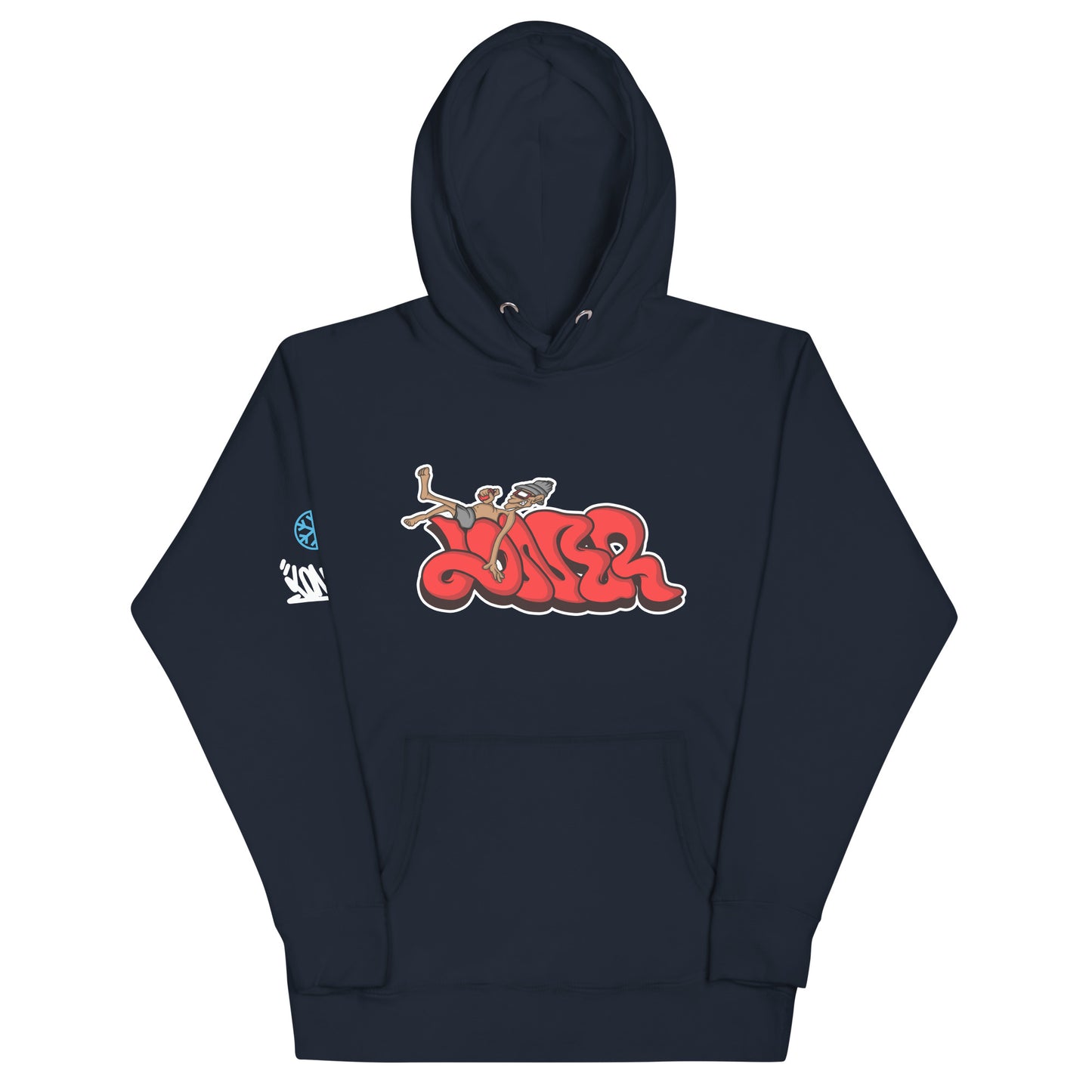 Navy-Loner Graffiti Piece Hoodie from B.Different Clothing, front view, graffiti-inspired streetwear
