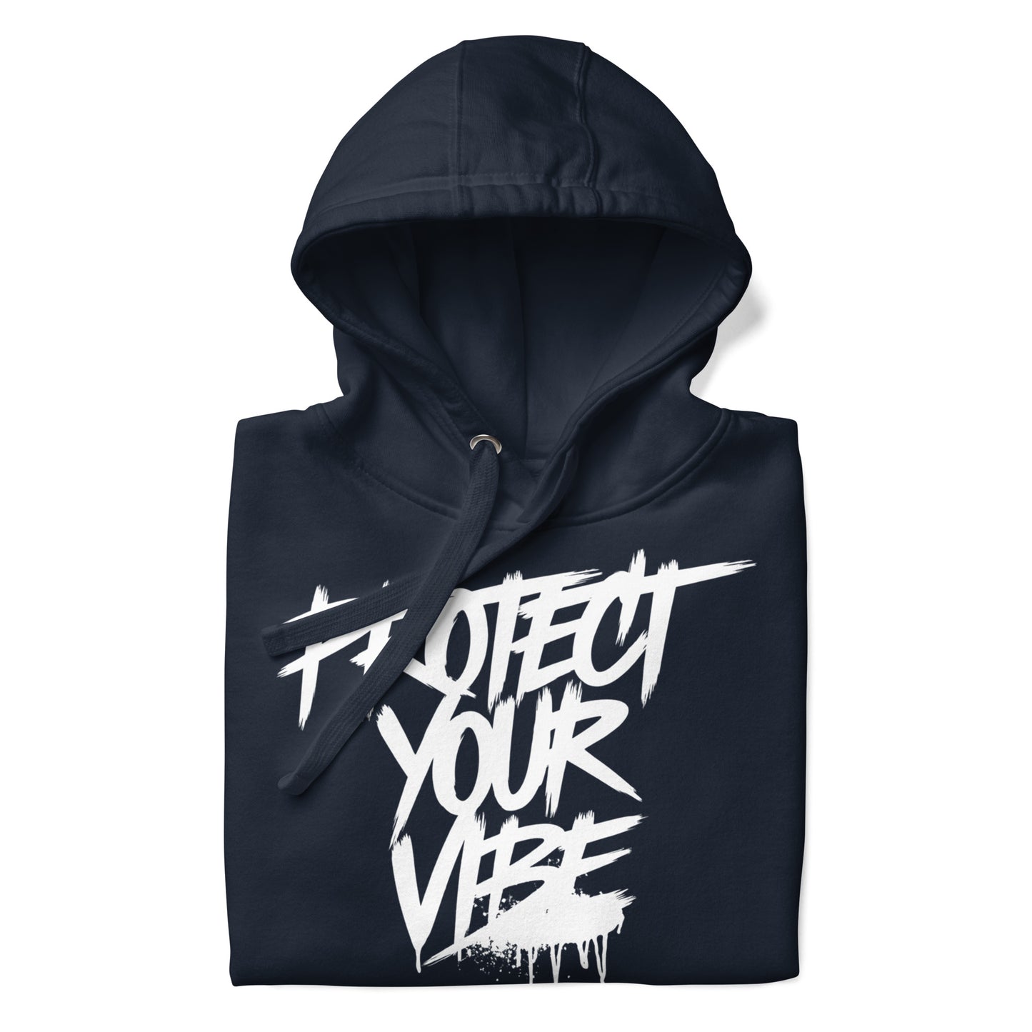 Navy-Protect Your Vibe Graffiti Tag hoodie from B.Different Clothing, folded, graffiti-inspired streetwear