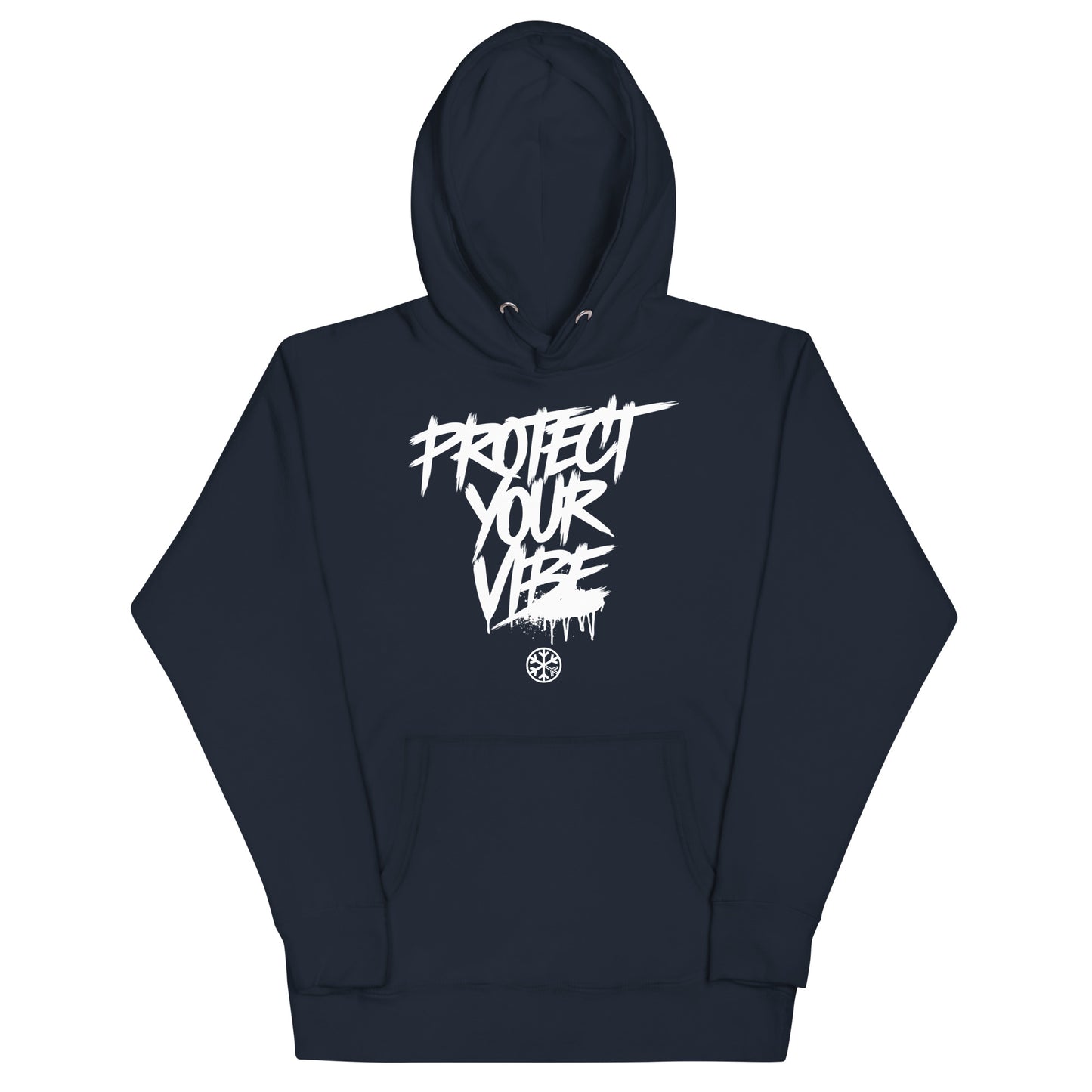 Navy-Protect Your Vibe Graffiti Tag hoodie from B.Different Clothing, front view, graffiti-inspired streetwear