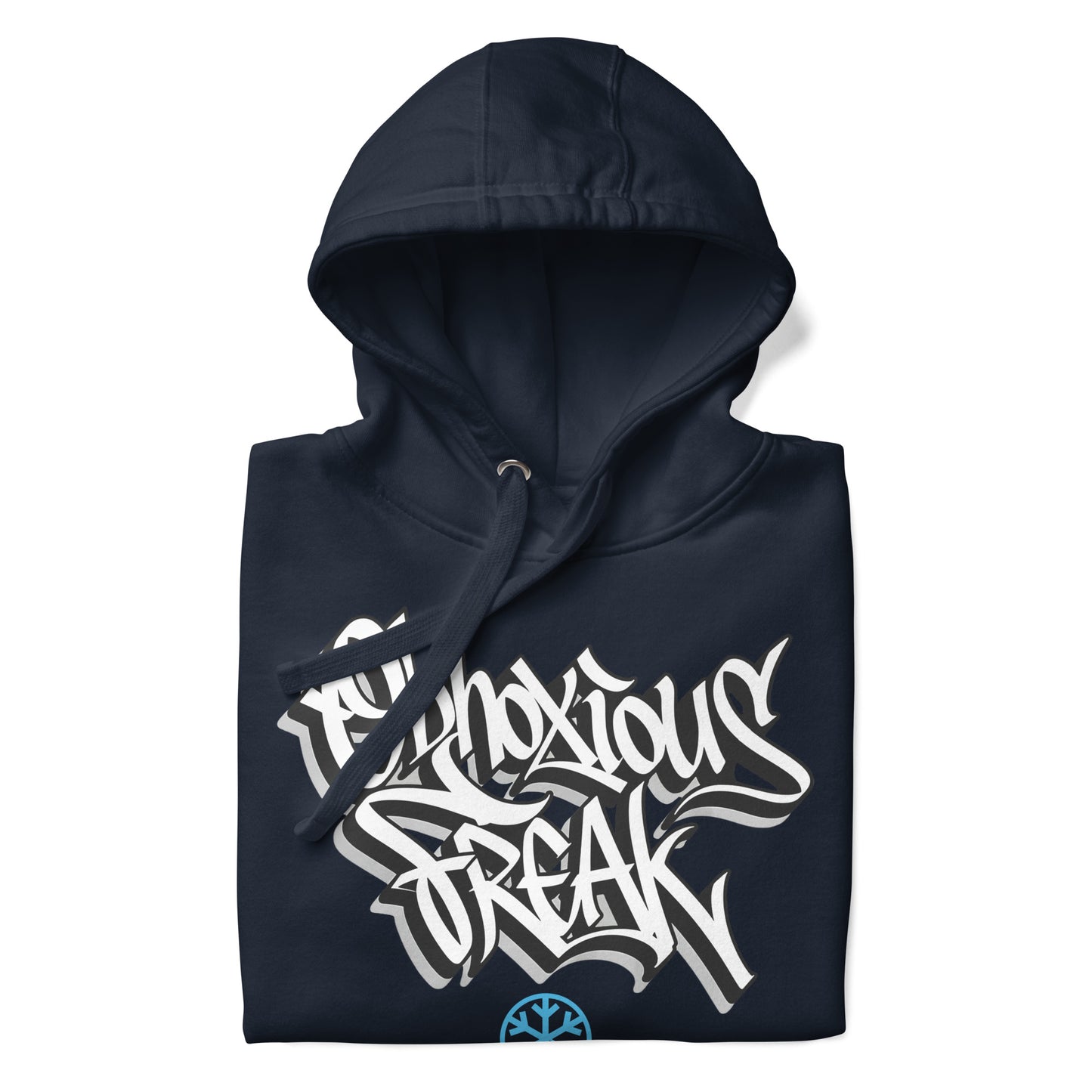Navy-Obnoxious Freak Graffiti Hoodie from B.Different Clothing, folded, graffiti-inspired streetwear