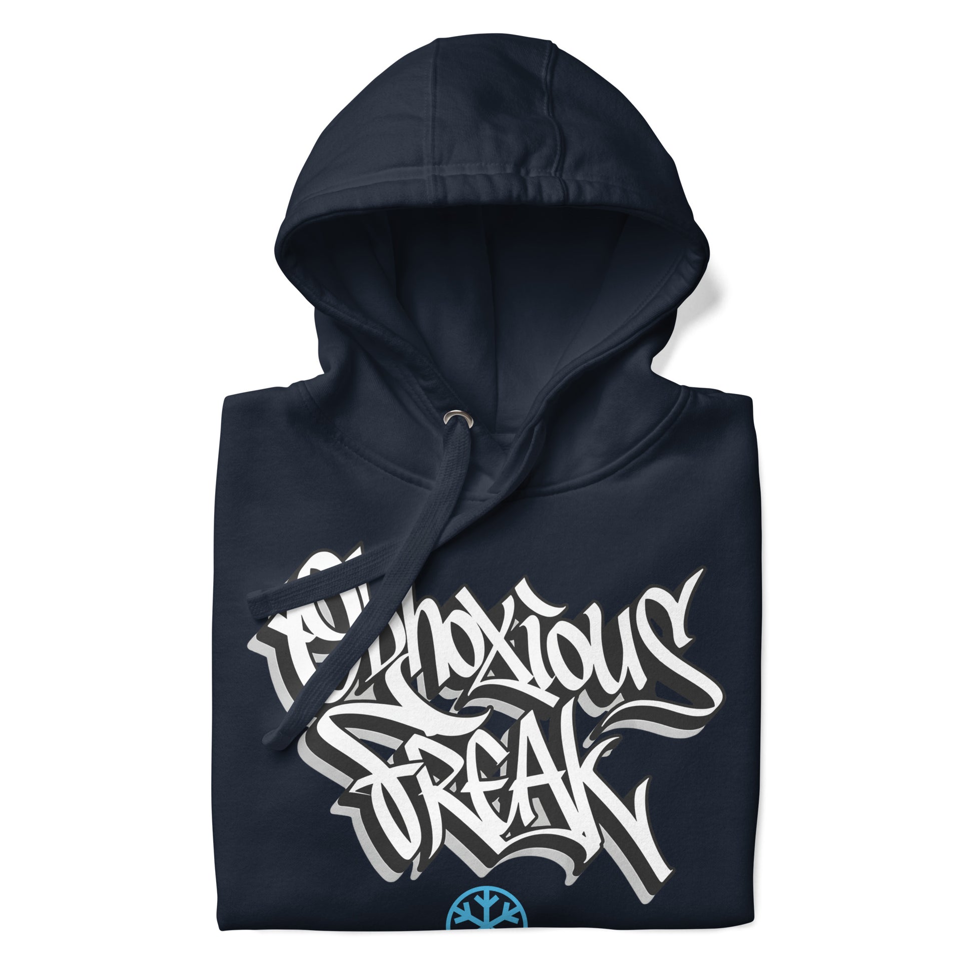 Navy-Obnoxious Freak Graffiti Hoodie from B.Different Clothing, folded, graffiti-inspired streetwear