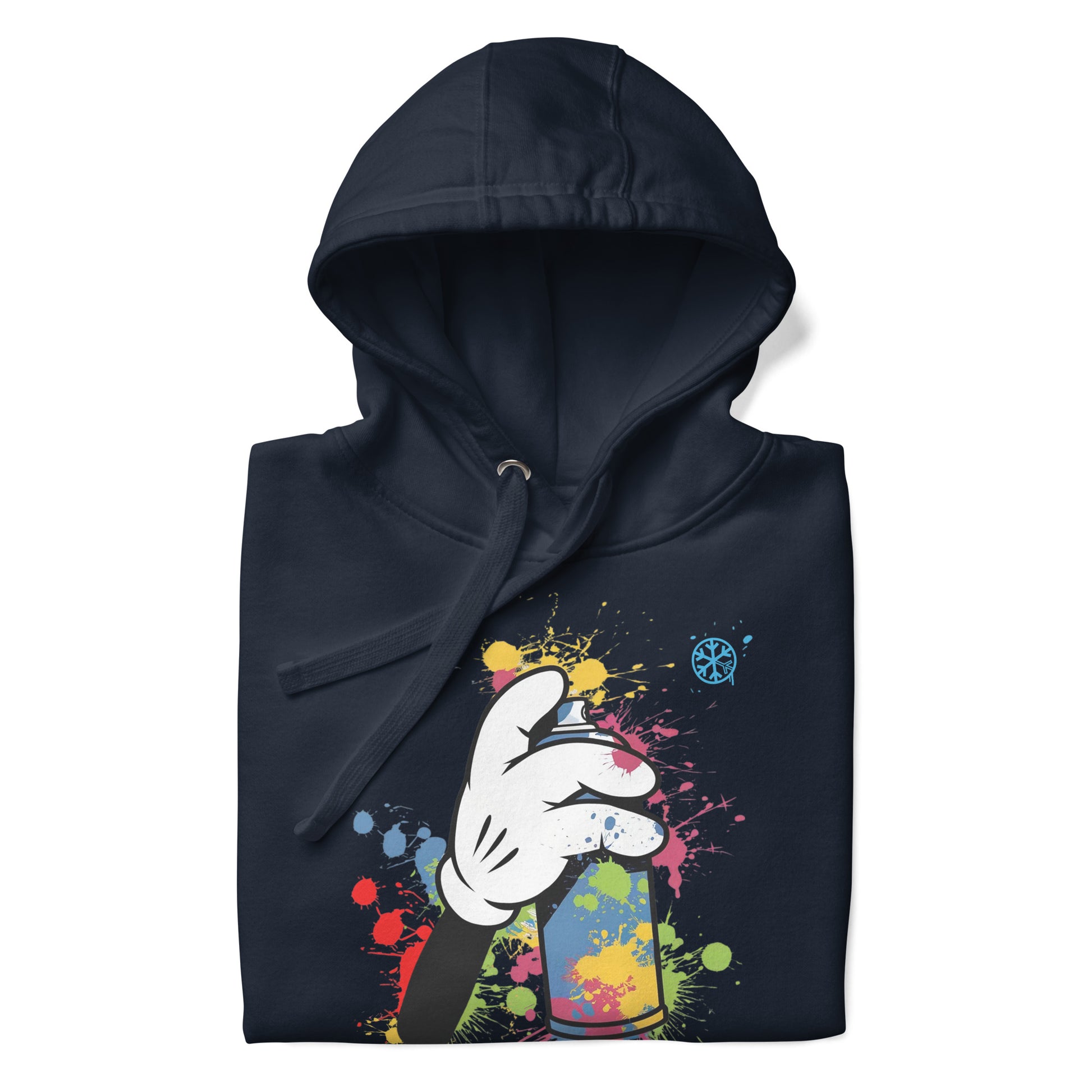 Navy-Hand Spray Can Graffiti Hoodie from B.Different Clothing, folded, graffiti-inspired streetwear