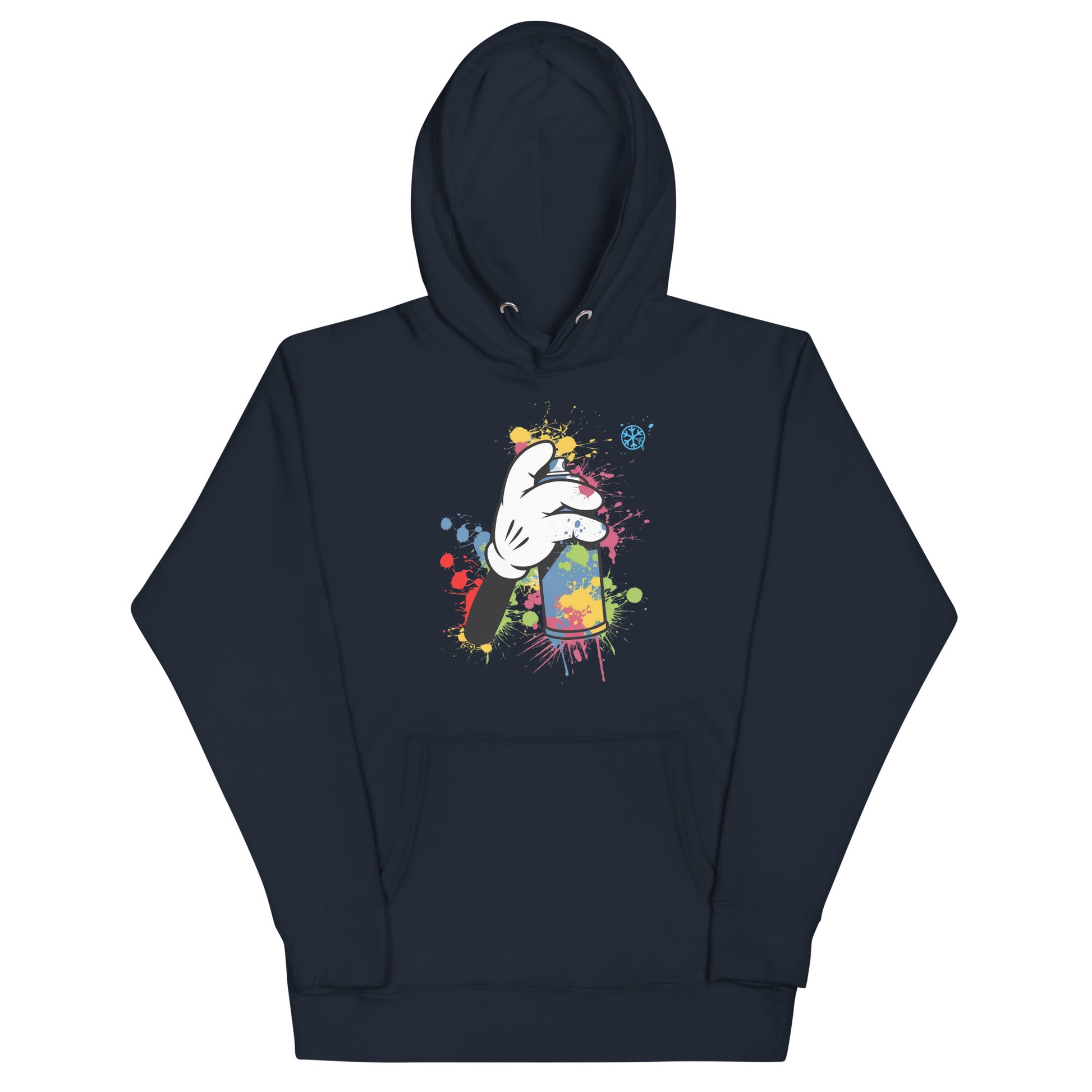Navy-Hand Spray Can Graffiti Hoodie from B.Different Clothing, front view, graffiti-inspired streetwear