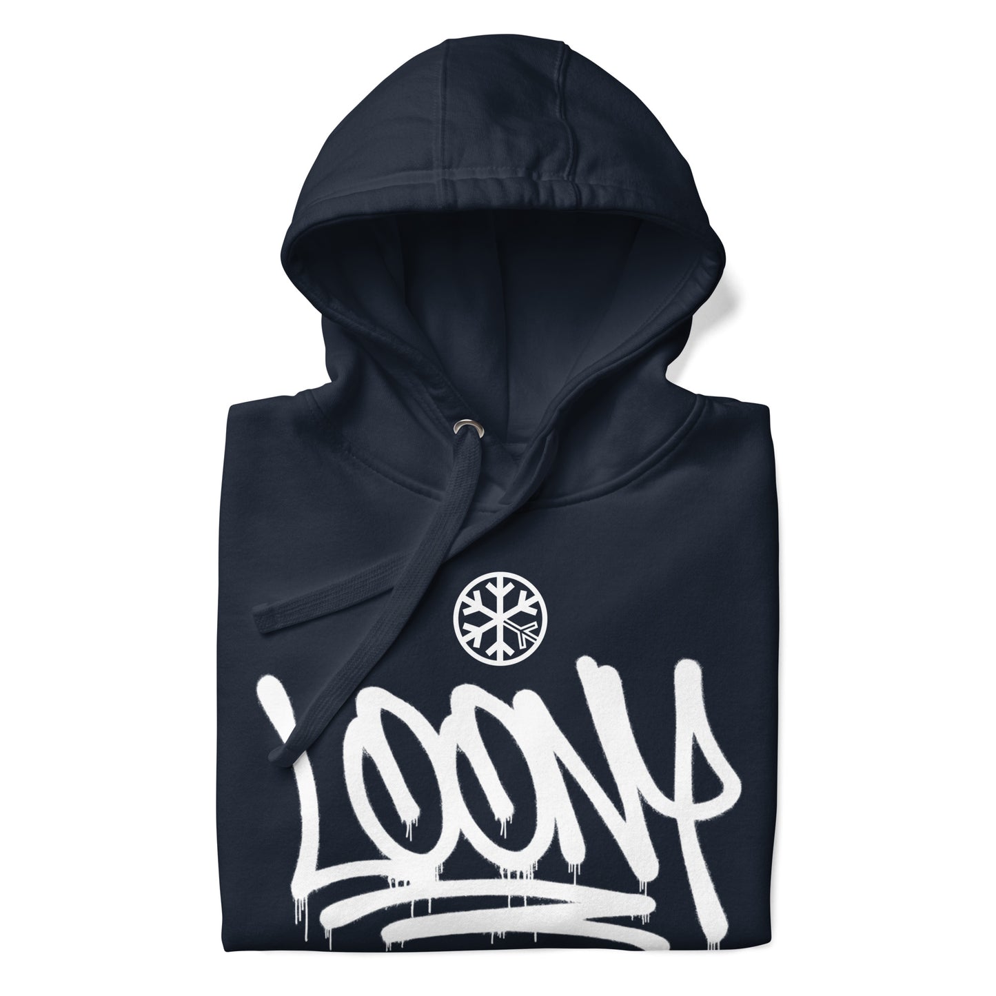 Navy-Loony Graffiti Tag Hoodie from B.Different Clothing, folded, graffiti-inspired streetwear
