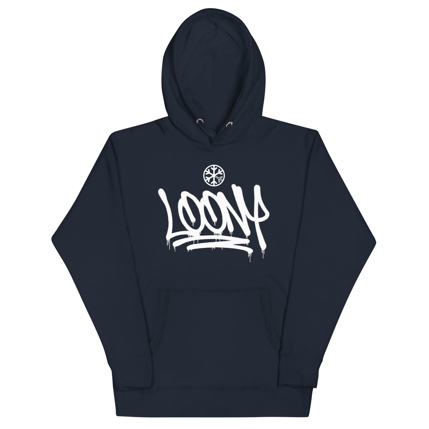 Navy-Loony Graffiti Tag Hoodie from B.Different Clothing, front view, graffiti-inspired streetwear