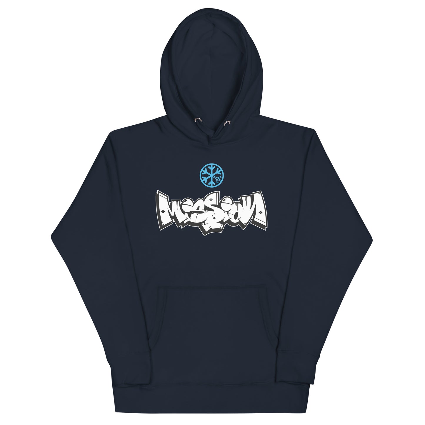 Navy-Mission Graffiti Piece Hoodie from B.Different Clothing, front view, graffiti-inspired streetwear