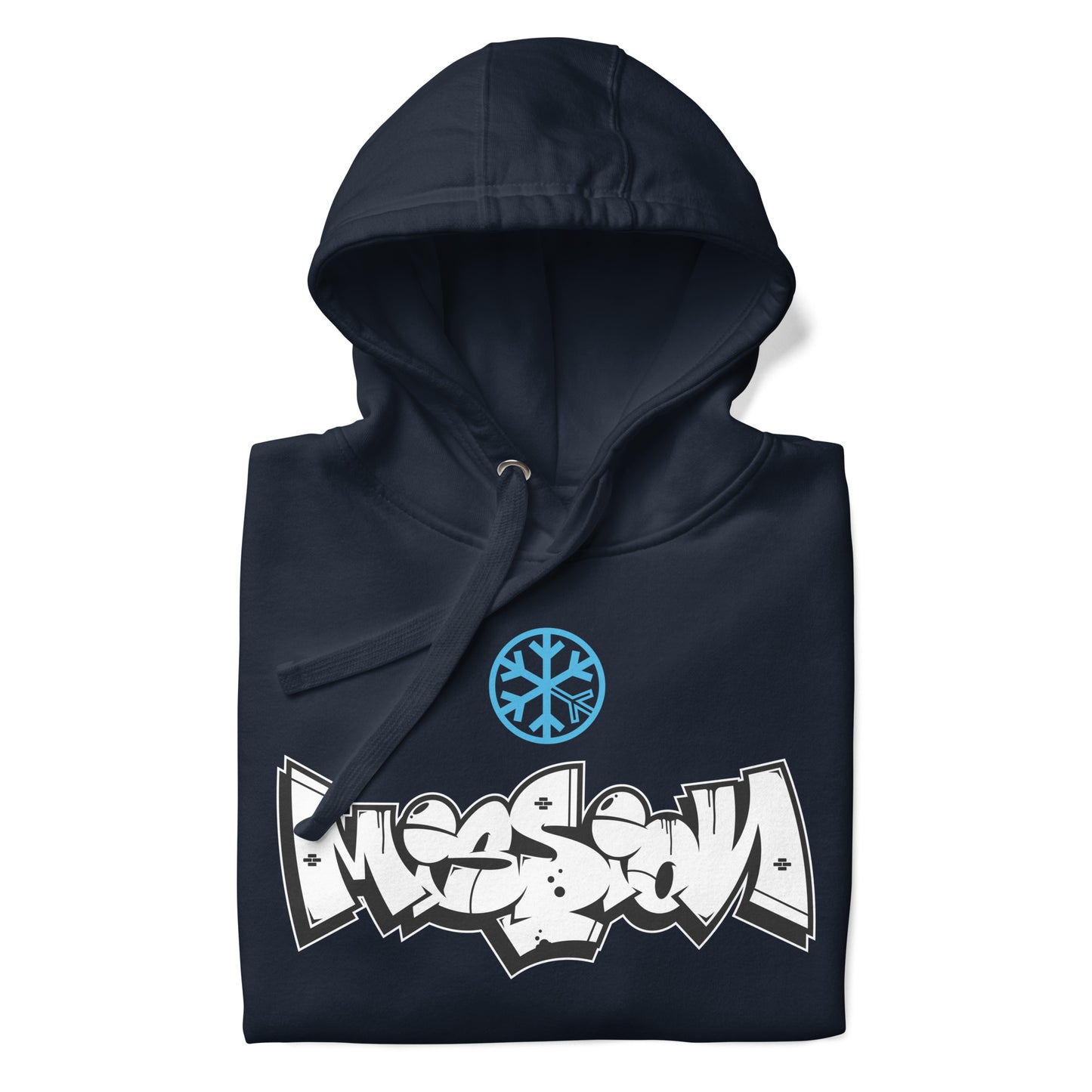 Navy-Mission Graffiti Piece Hoodie from B.Different Clothing, folded, graffiti-inspired streetwear