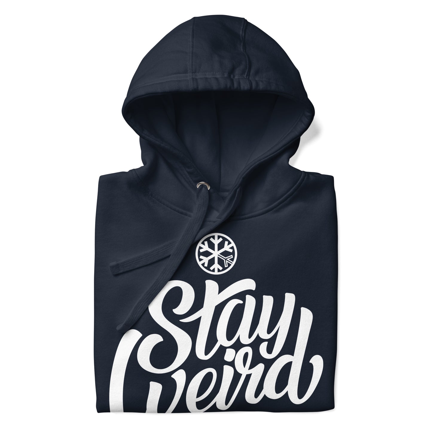 Navy-Stay Weird Hoodie from B.Different Clothing, folded, graffiti-inspired streetwear