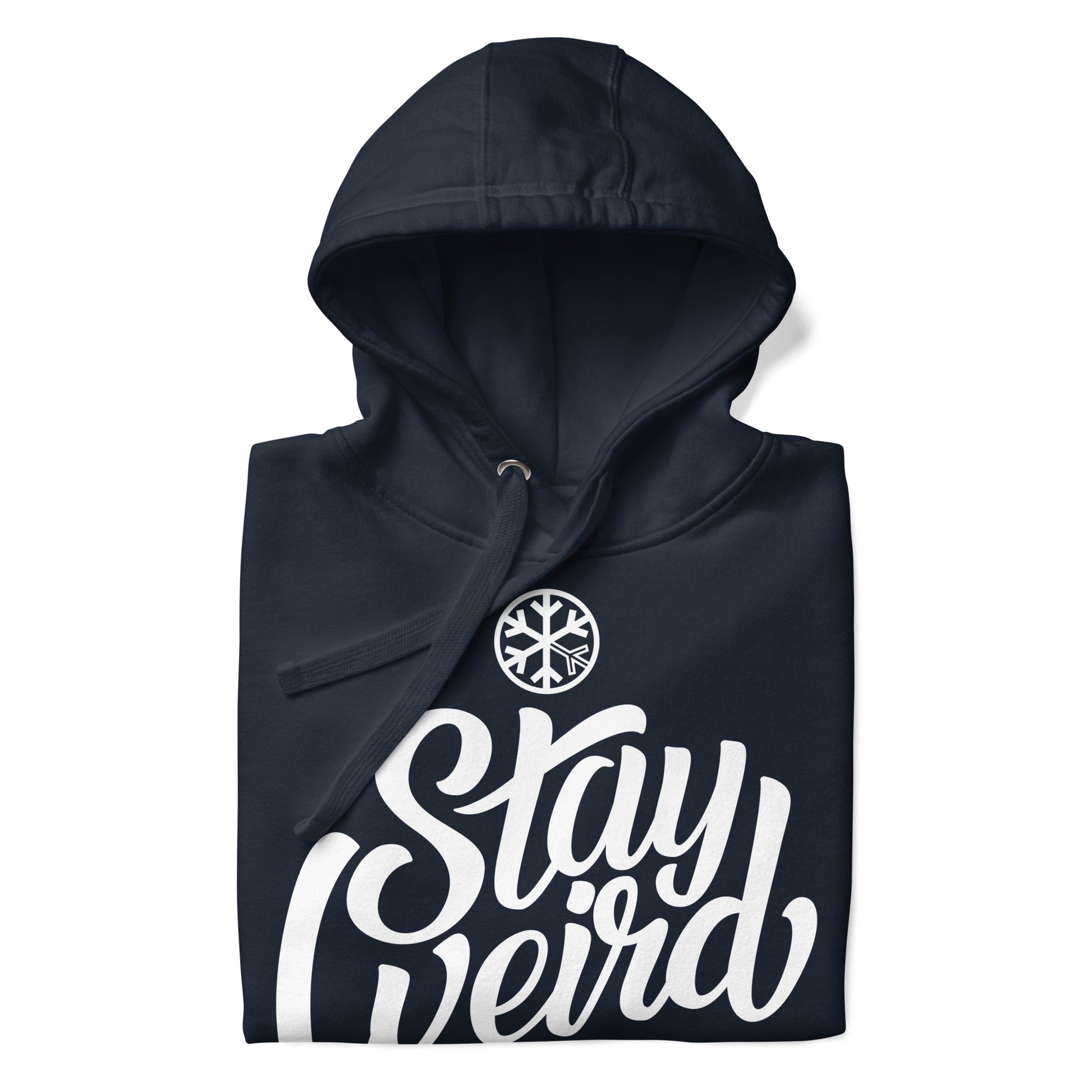 Navy-Stay Weird Hoodie from B.Different Clothing, folded, graffiti-inspired streetwear