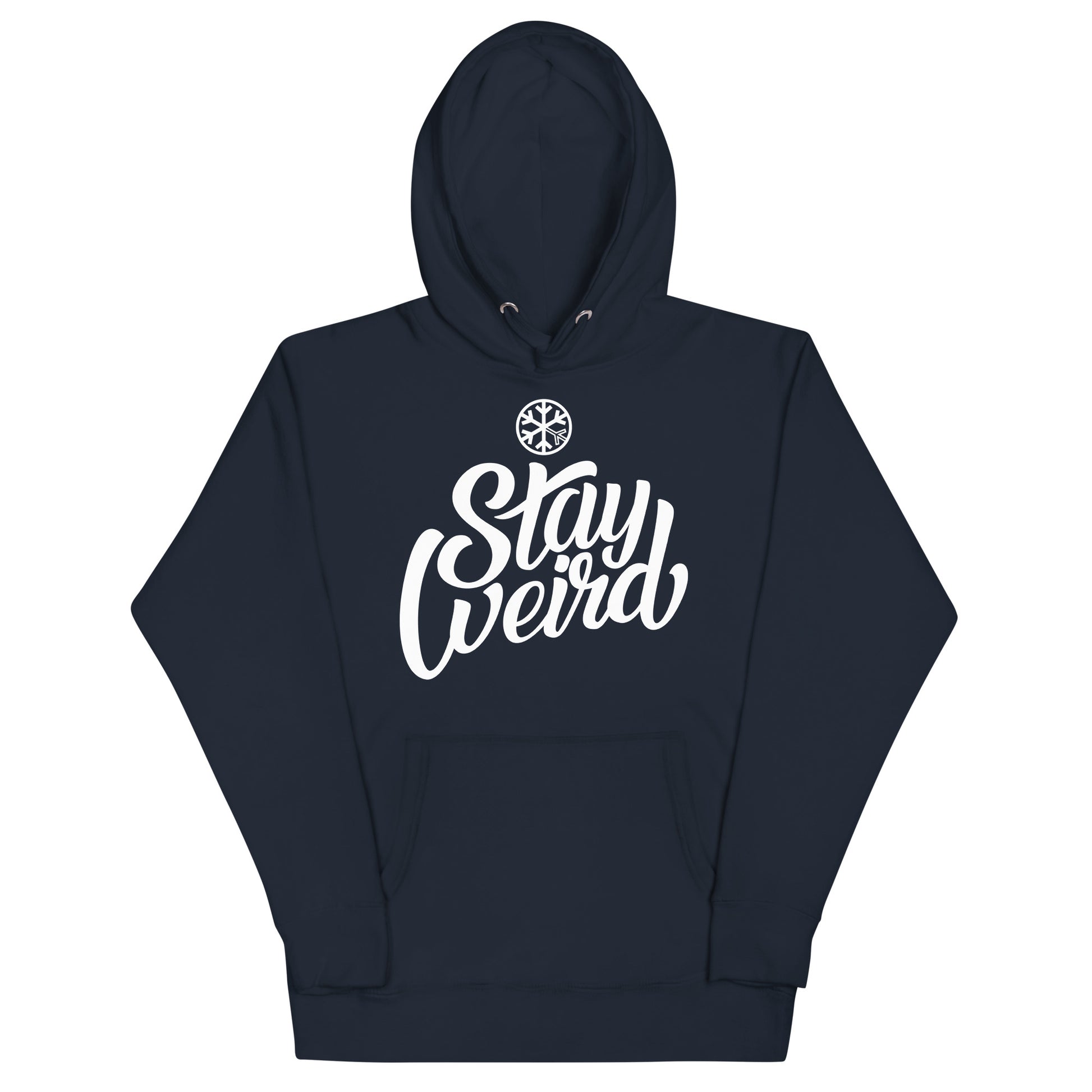 Navy-Stay Weird Hoodie from B.Different Clothing, front view, graffiti-inspired streetwear
