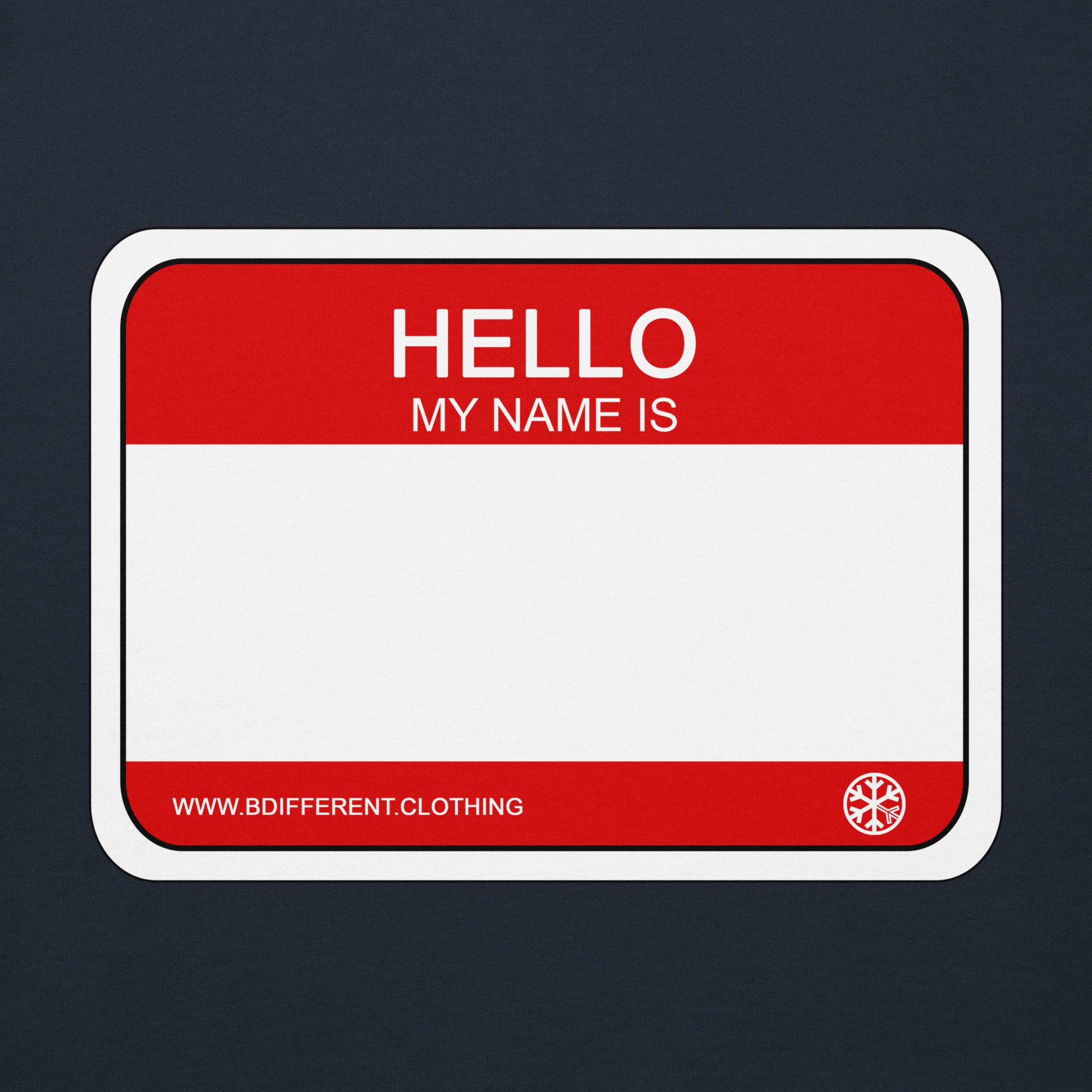 Navy-Hello My Name Is Sticker Graffiti Hoodie from B.Different Clothing, graphic, graffiti-inspired streetwear