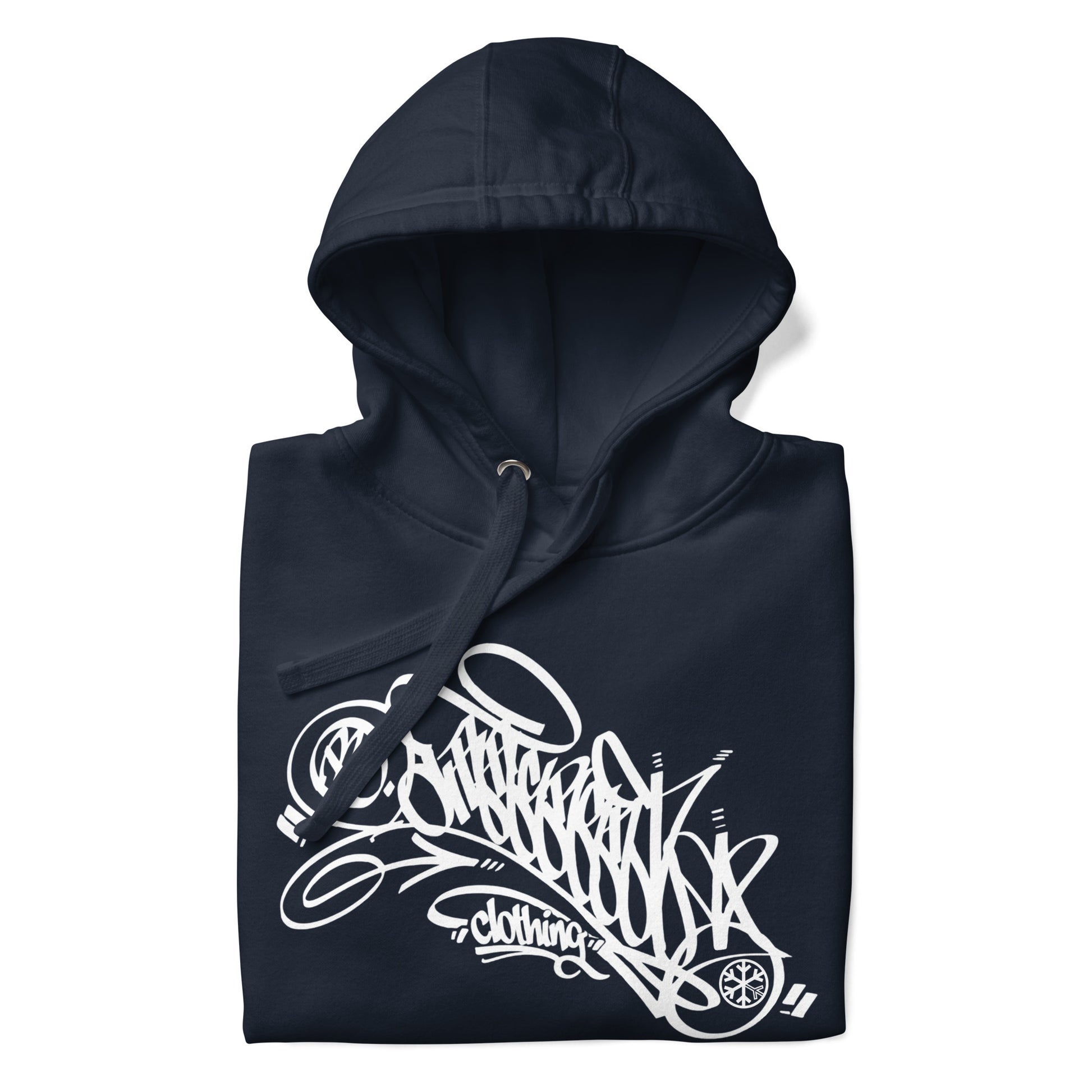 Navy-B.Different Clothing Graffiti Tag Hoodie from B.Different Clothing, folded, graffiti-inspired streetwear