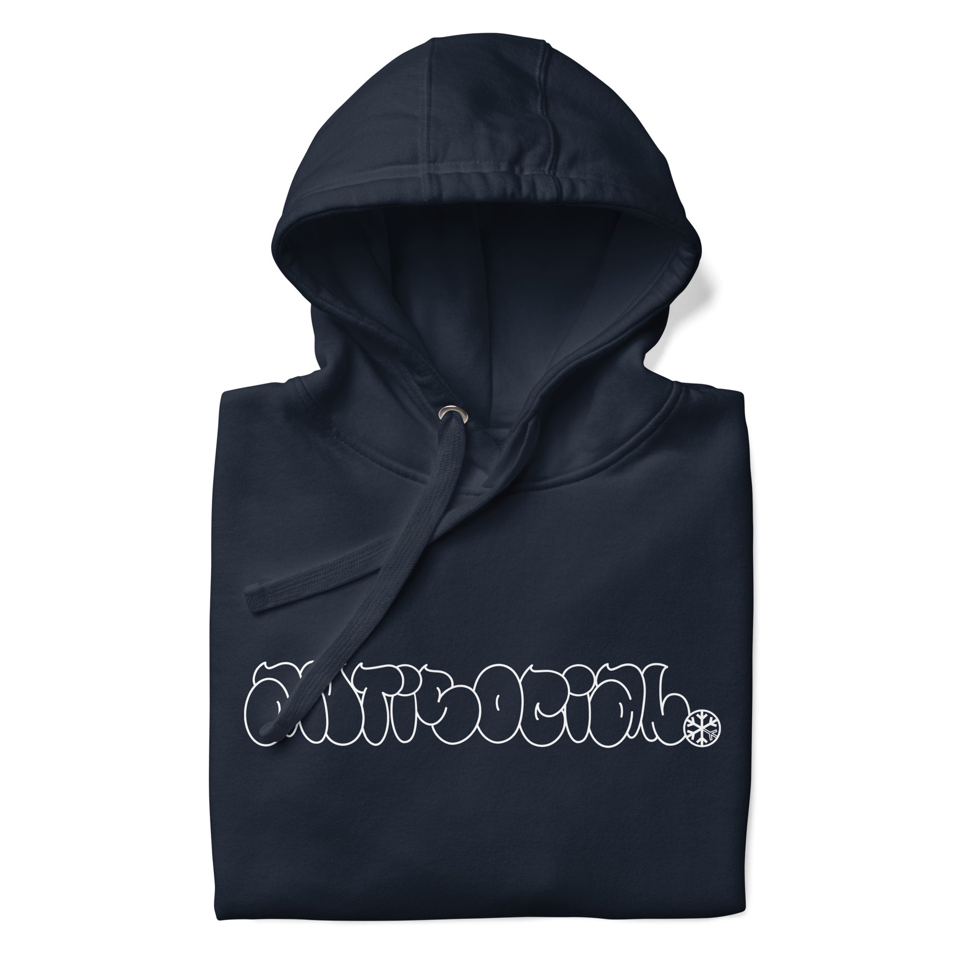 Navy-Antisocial Graffiti Hollow Hoodie from B.Different Clothing, folded, graffiti-inspired streetwear
