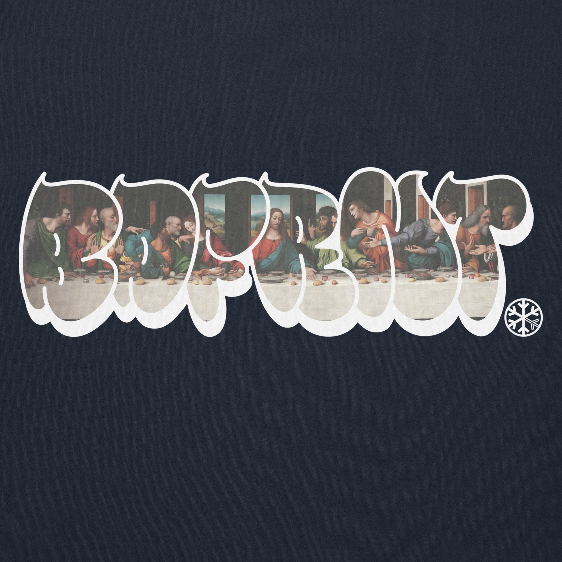 Navy-BDFRNT Throwie x Last Supper Graffiti Hoodie from B.Different Clothing, graphic, graffiti-inspired streetwear