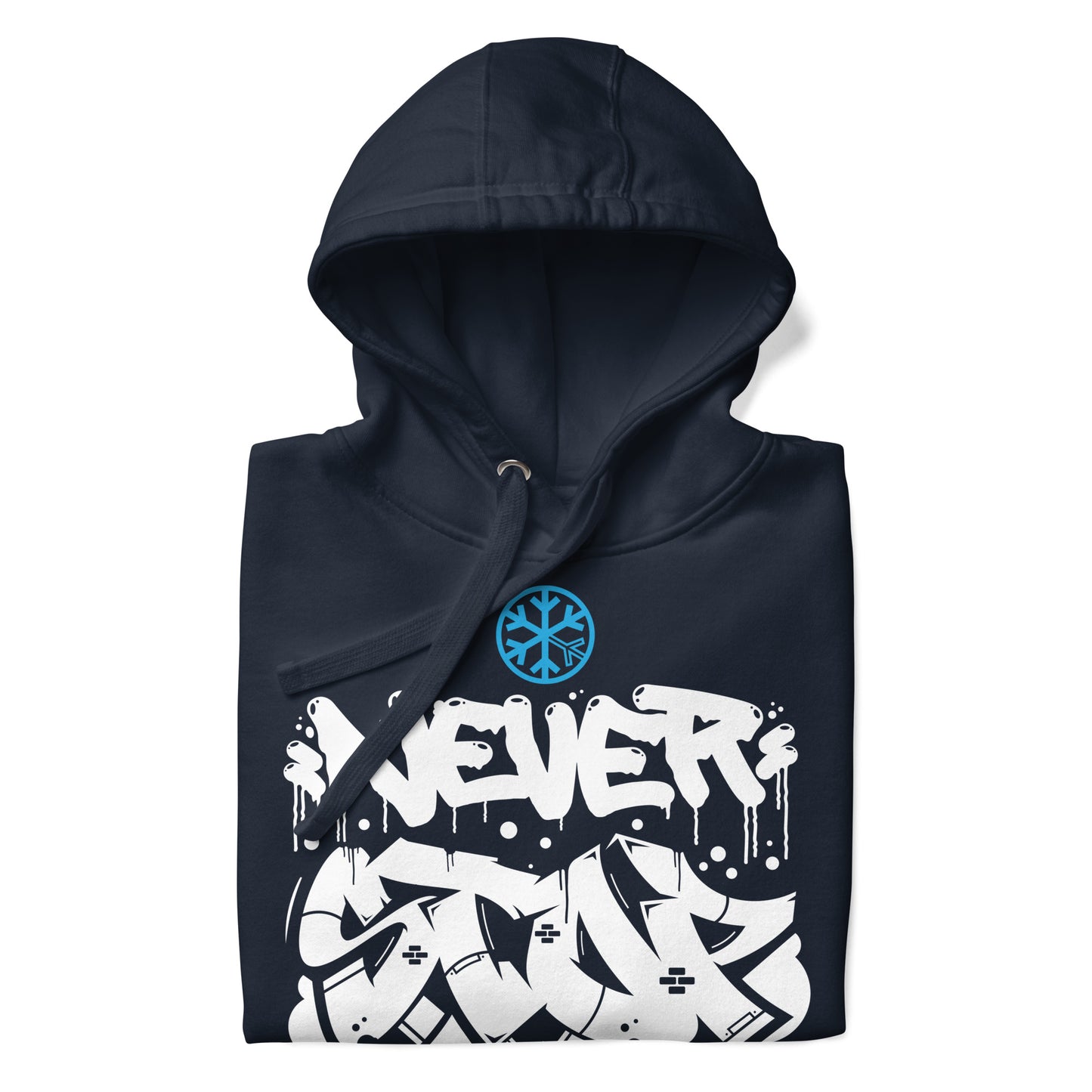Navy-Never Stop Graffiti Piece Hoodie from B.Different Clothing, folded, graffiti-inspired streetwear