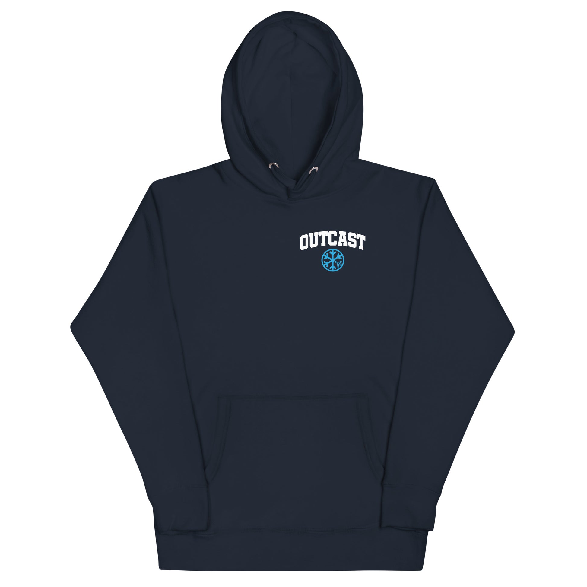 Navy-Outcast Graffiti Character Hoodie from B.Different Clothing, front view, graffiti-inspired streetwear