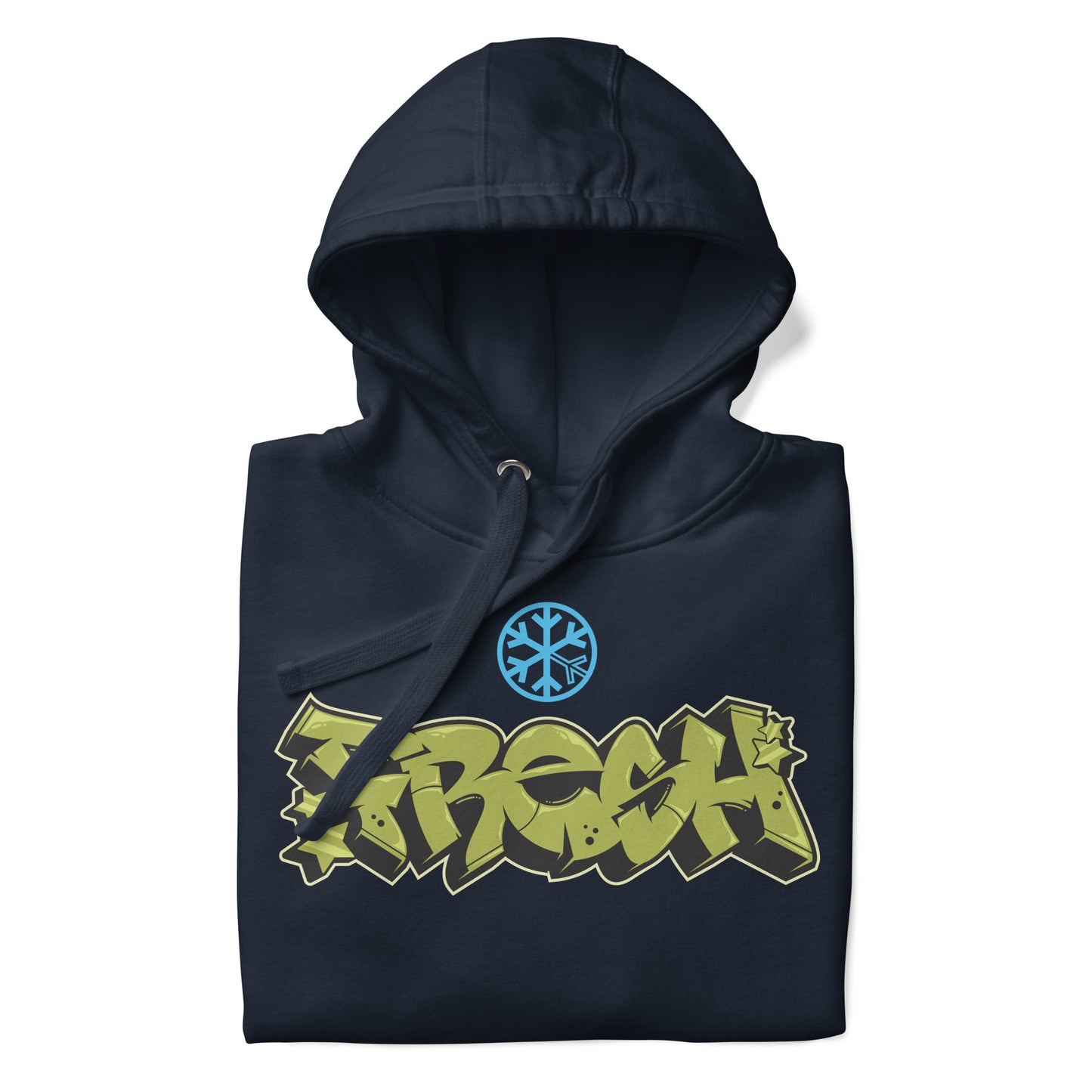 Navy-Fresh Graffiti Piece Hoodie from B.Different Clothing, folded, graffiti-inspired streetwear