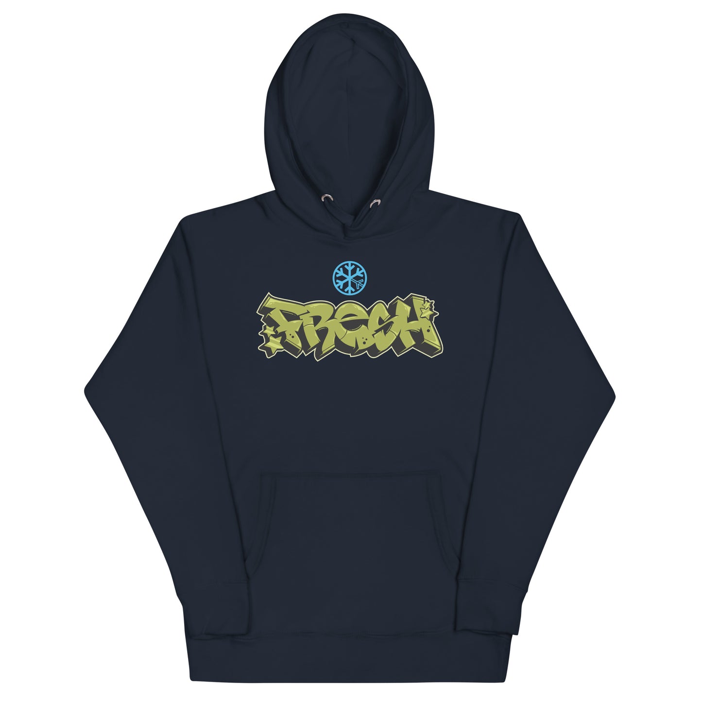 Navy-Fresh Graffiti Piece Hoodie from B.Different Clothing, front view, graffiti-inspired streetwear