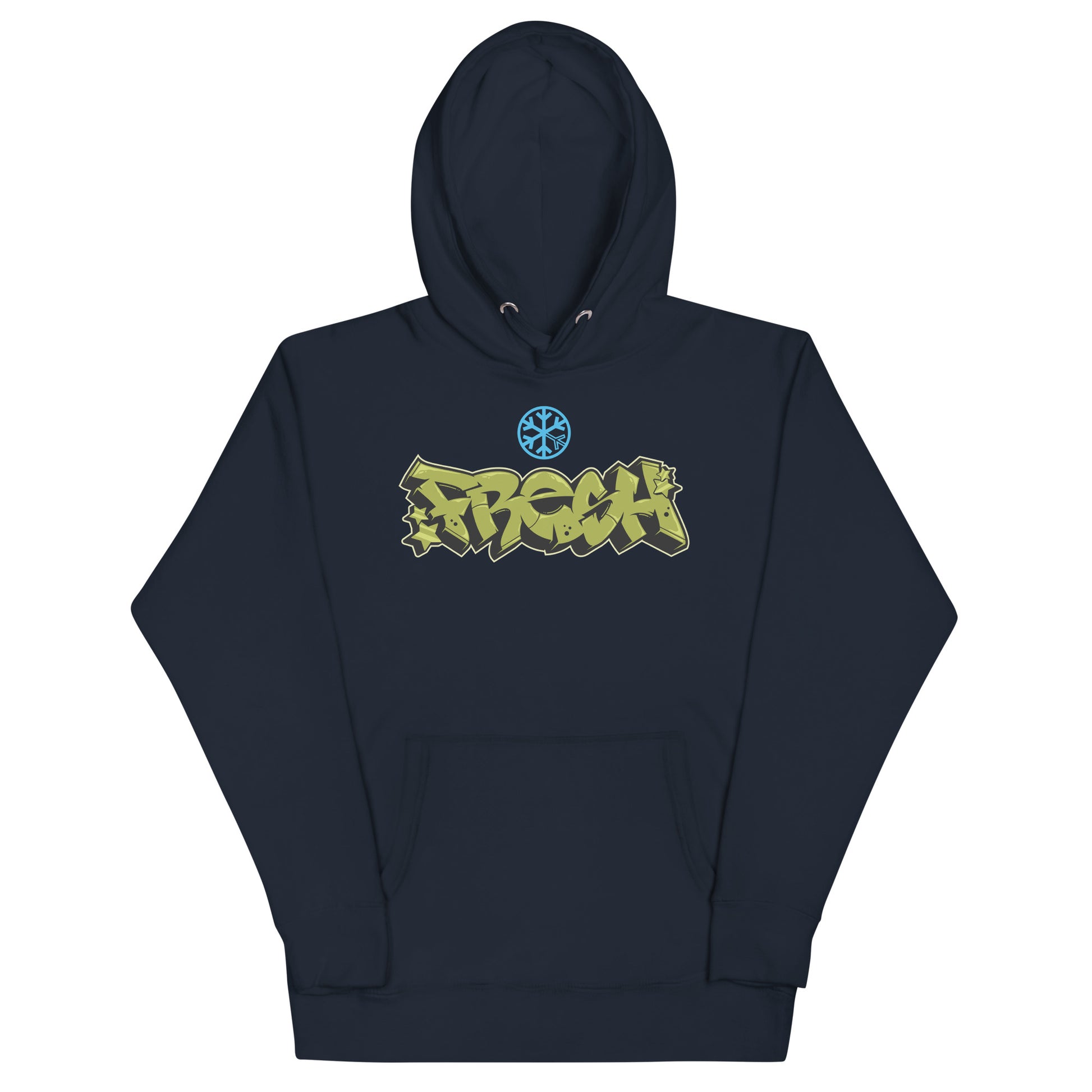 Navy-Fresh Graffiti Piece Hoodie from B.Different Clothing, front view, graffiti-inspired streetwear