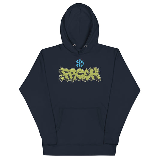 Navy-Fresh Graffiti Piece Hoodie from B.Different Clothing, front view, graffiti-inspired streetwear
