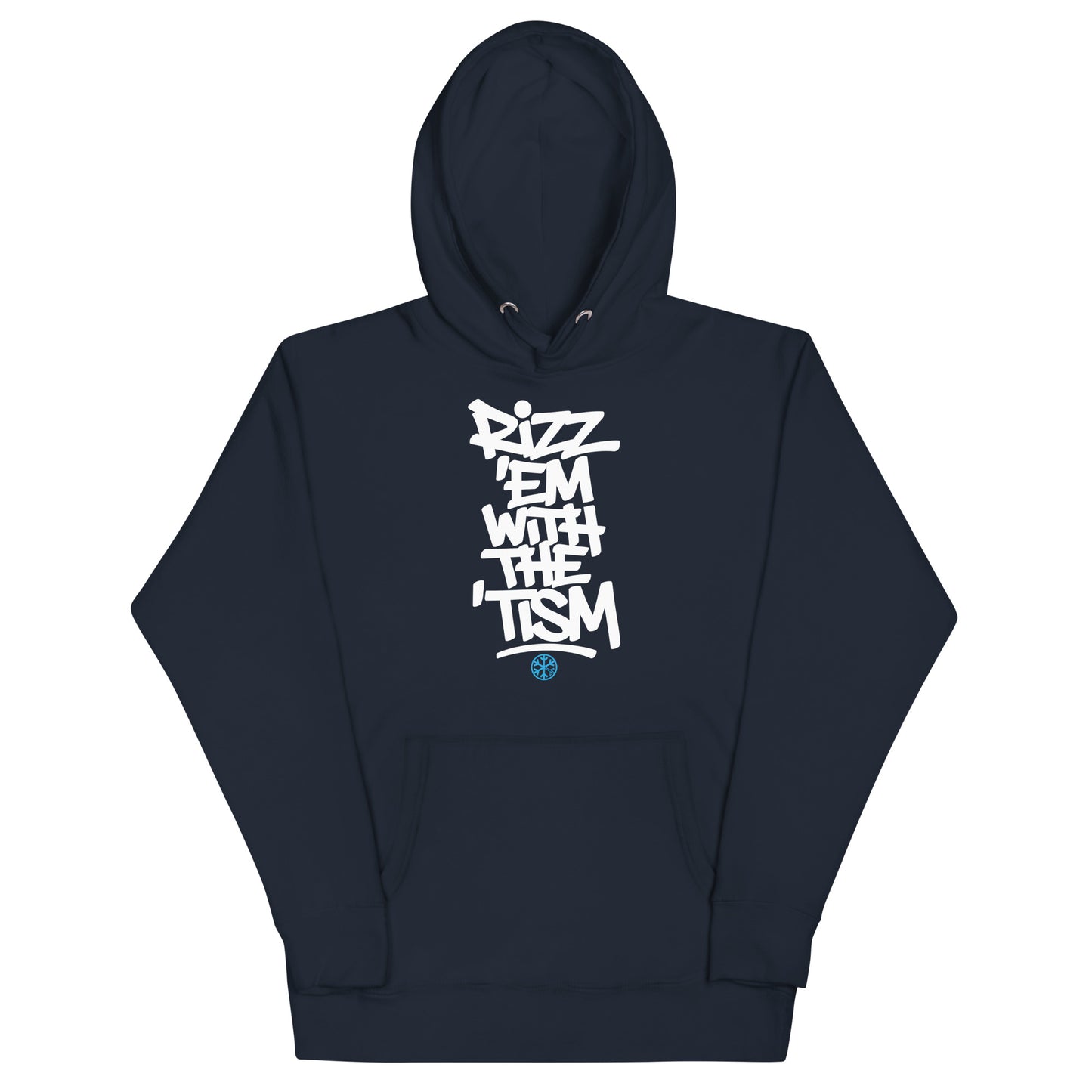 Navy-Rizz 'Em With The 'Tism Graffiti Hoodie from B.Different Clothing, front view, graffiti-inspired streetwear