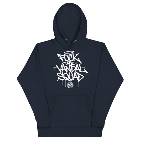 Navy-Fuck The Vandal Squad Graffiti Hoodie from B.Different Clothing, front view, graffiti-inspired streetwear