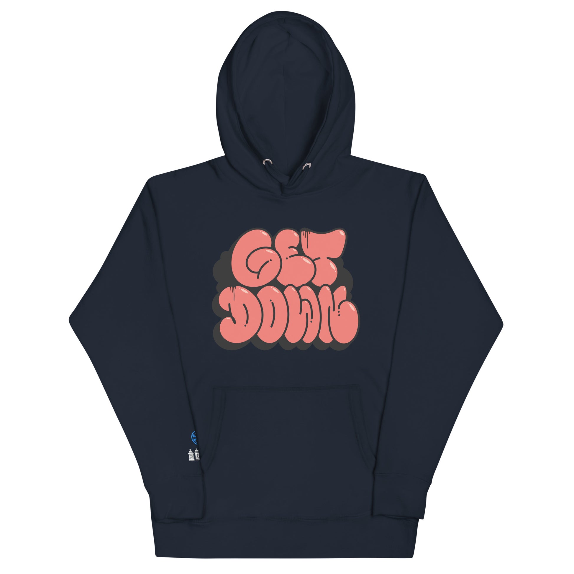 Navy-Get Down Graffiti Throw-up Hoodie from B.Different Clothing, front view, graffiti-inspired streetwear