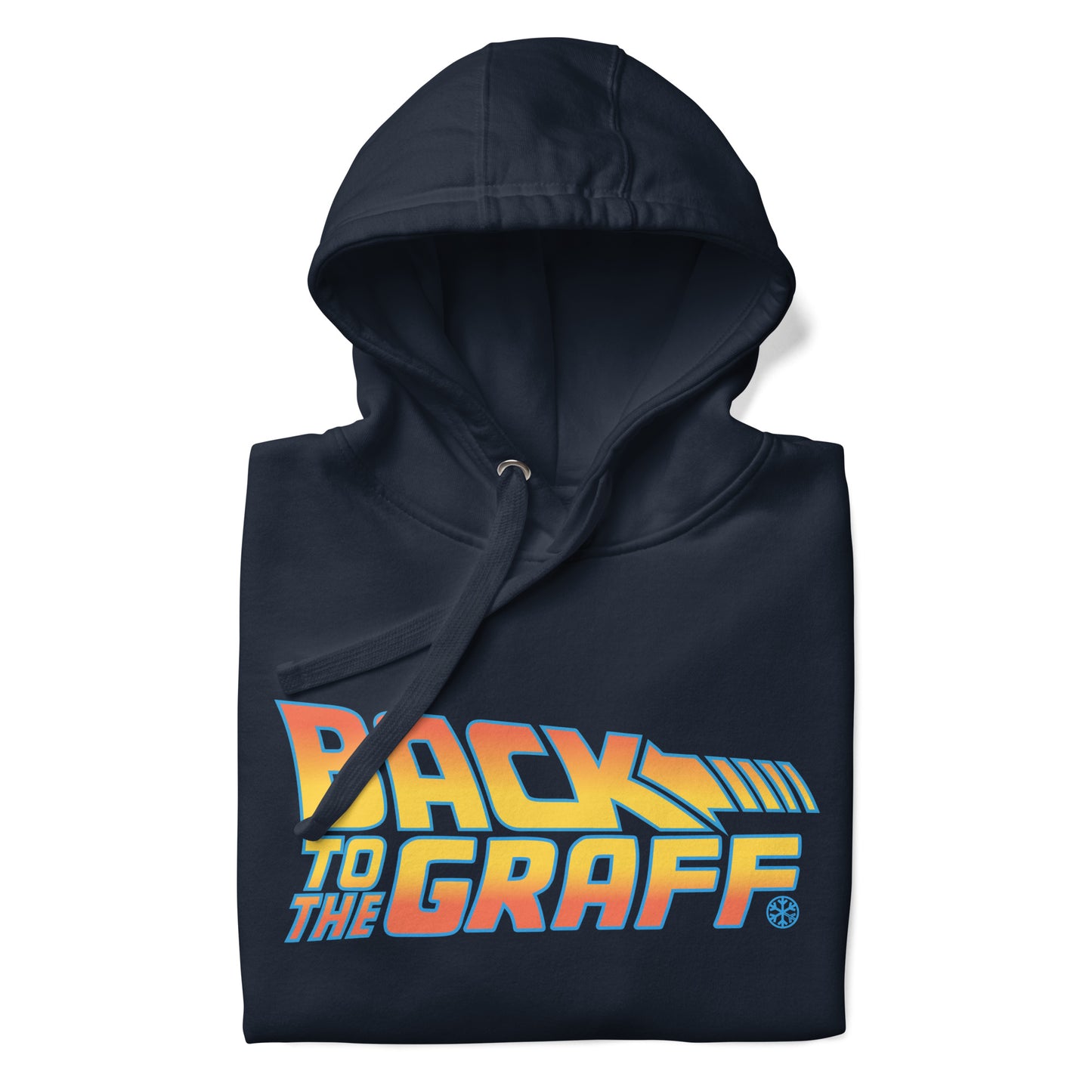 Navy-Back to the Graff Hoodie from B.Different Clothing, folded, graffiti-inspired streetwear