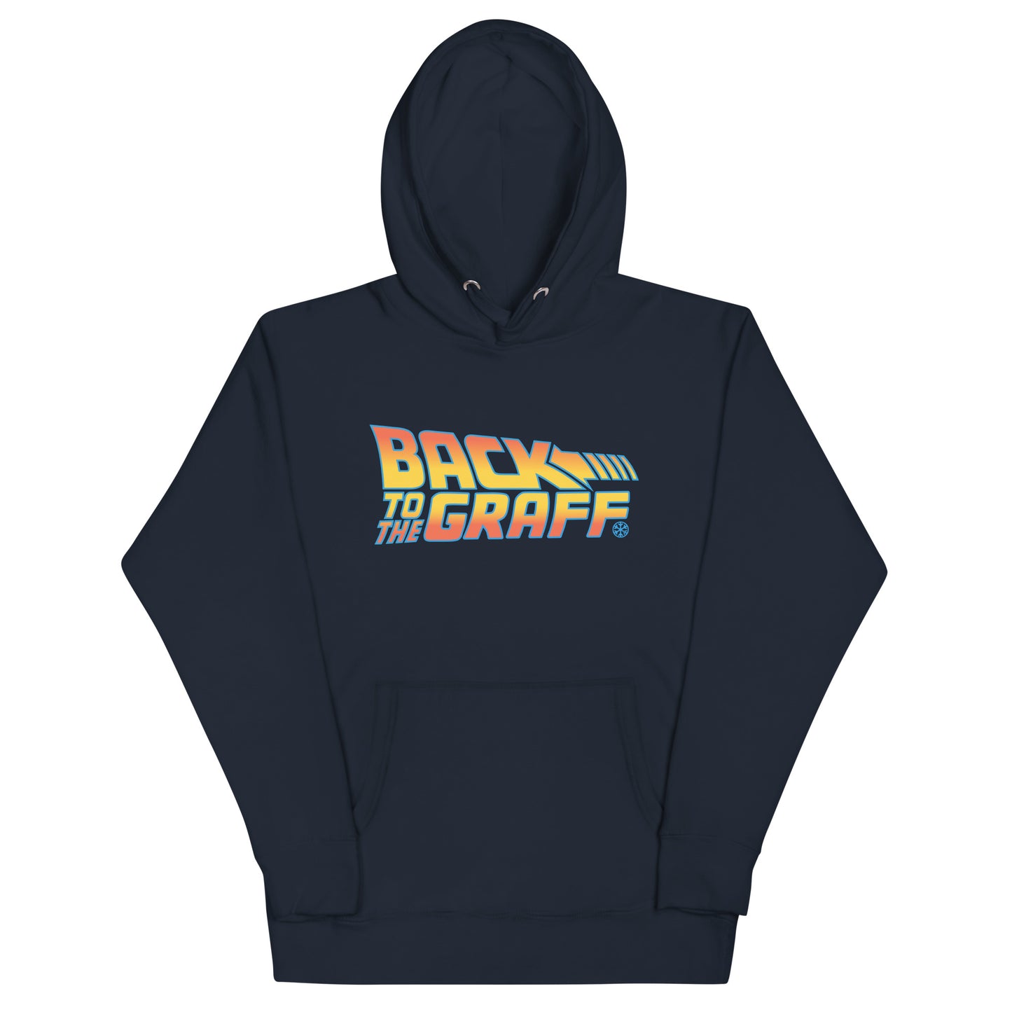 Navy-Back to the Graff Hoodie from B.Different Clothing, front view, graffiti-inspired streetwear
