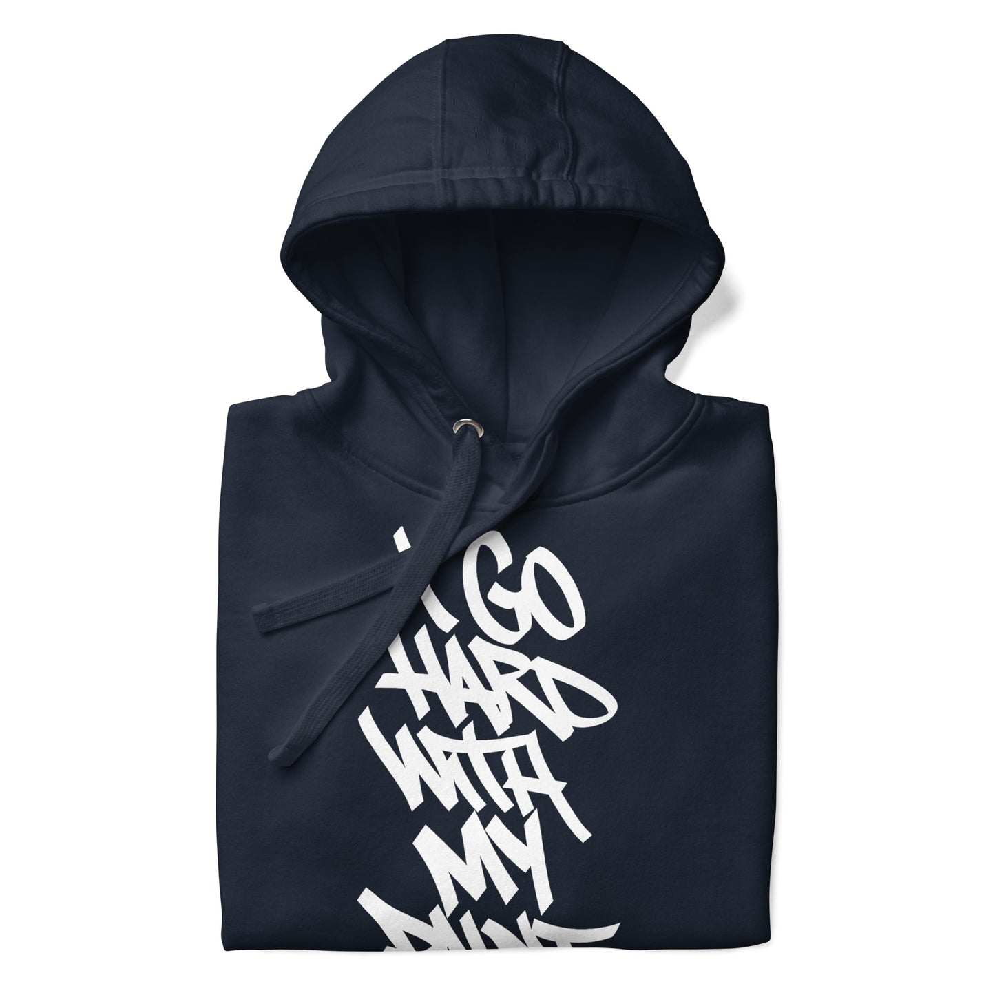 Navy-I Go Hard With My Paint Graffiti Hoodie from B.Different Clothing, folded, graffiti-inspired streetwear