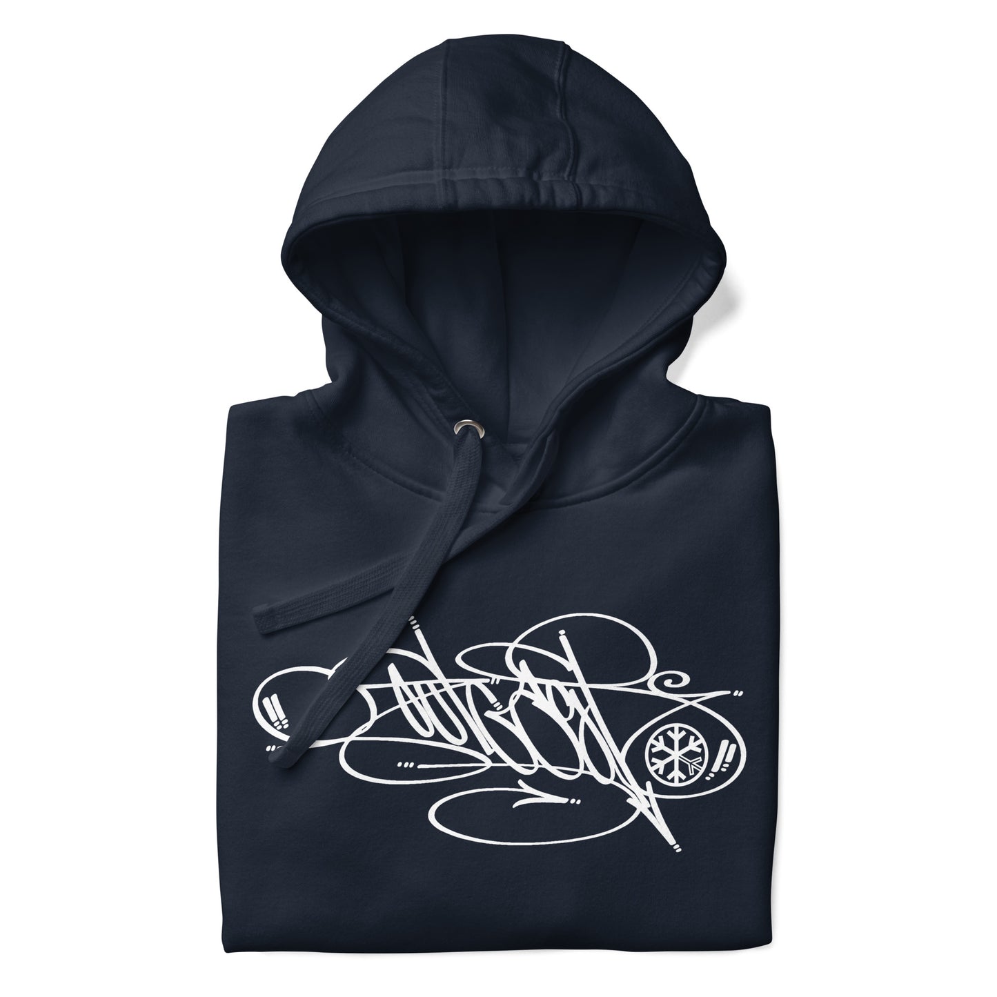 Navy-Outcast Tag Hoodie by Graffiti Dad from B.Different Clothing, folded, graffiti-inspired streetwear
