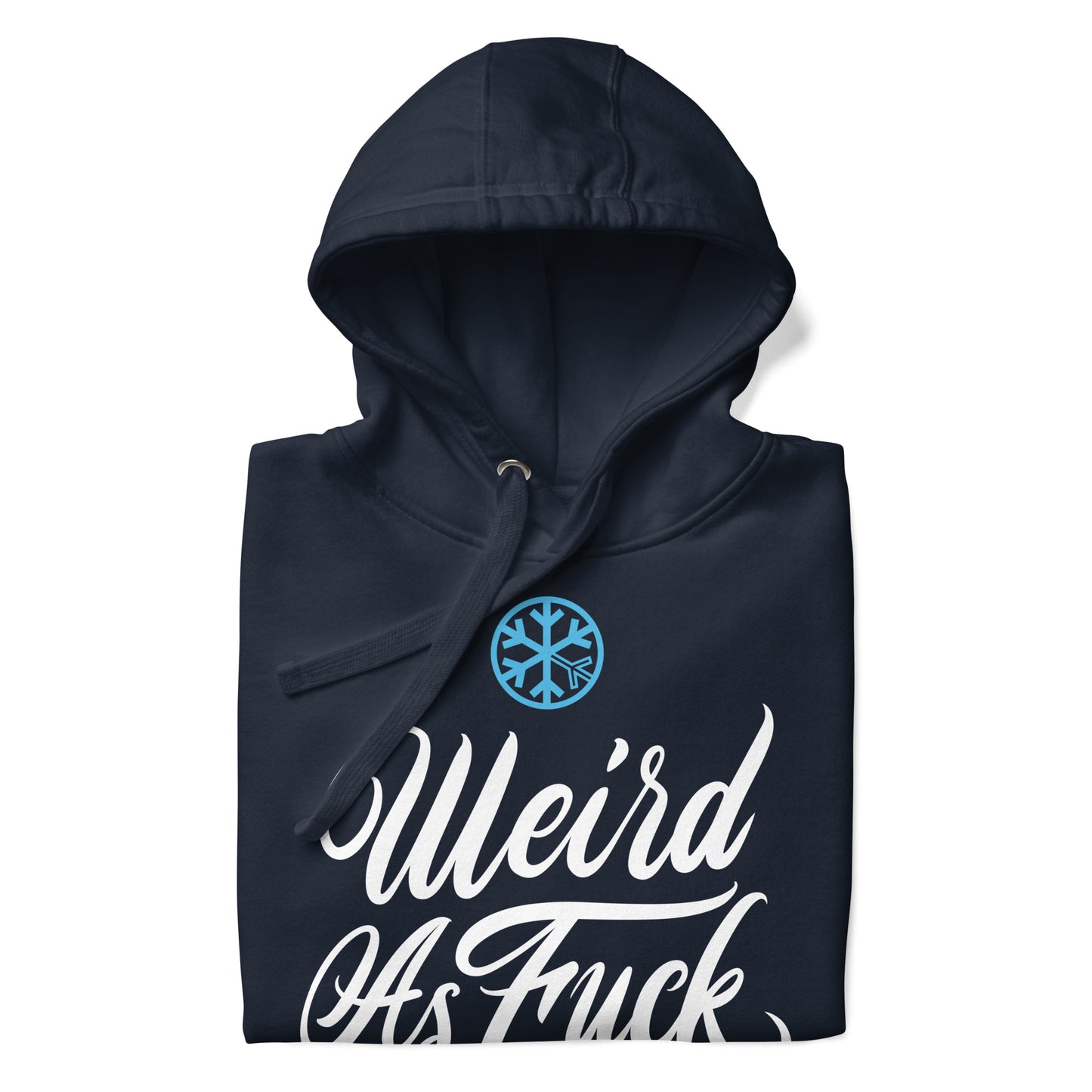 Navy-Weird as Fuck Hoodie from B.Different Clothing, folded, graffiti-inspired streetwear