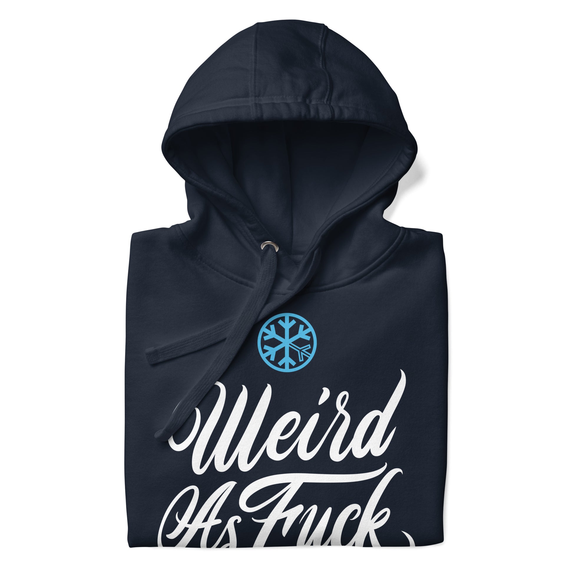 Navy-Weird as Fuck Hoodie from B.Different Clothing, folded, graffiti-inspired streetwear
