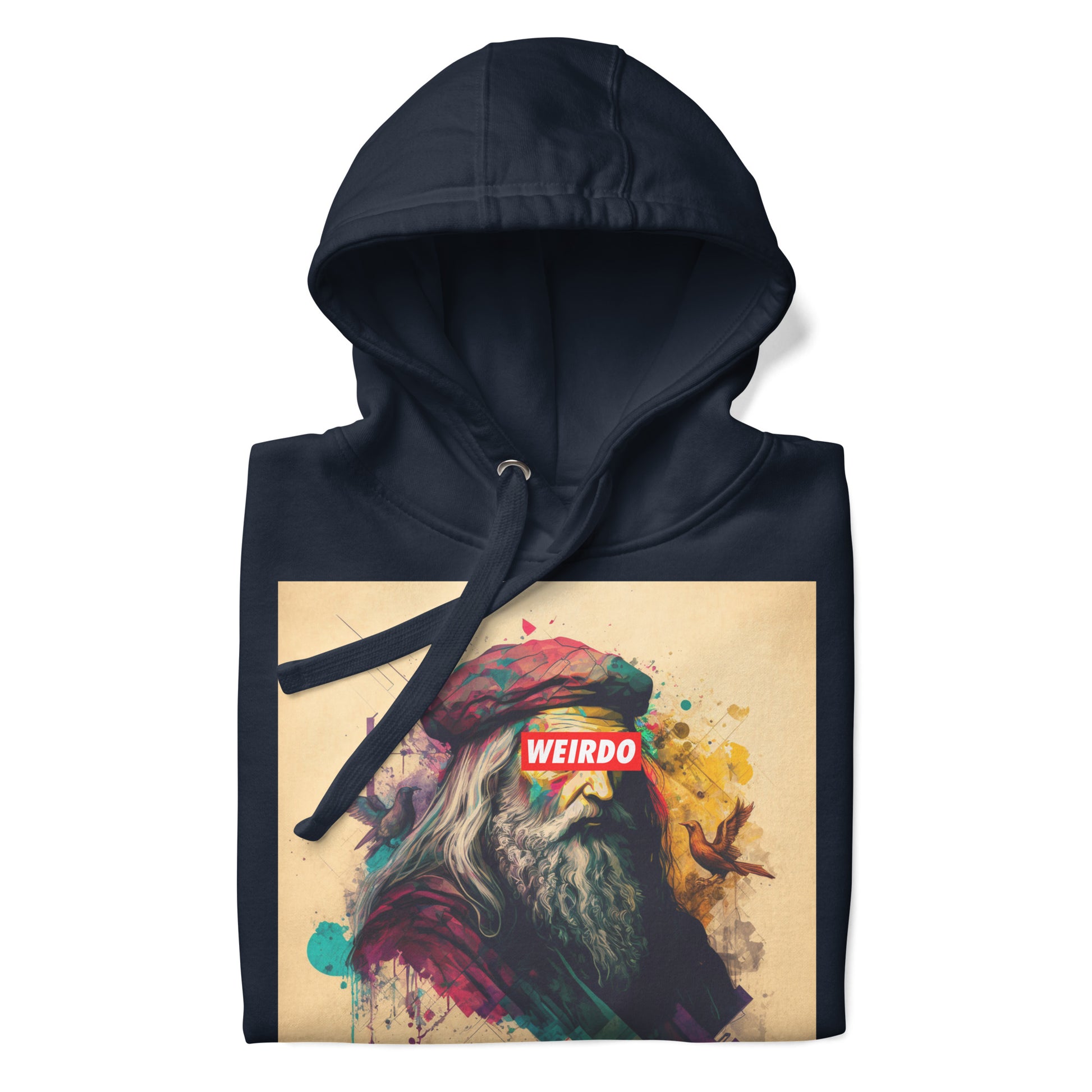 Navy-Leonardo da Vinci Hoodie from B.Different Clothing, folded, graffiti-inspired streetwear