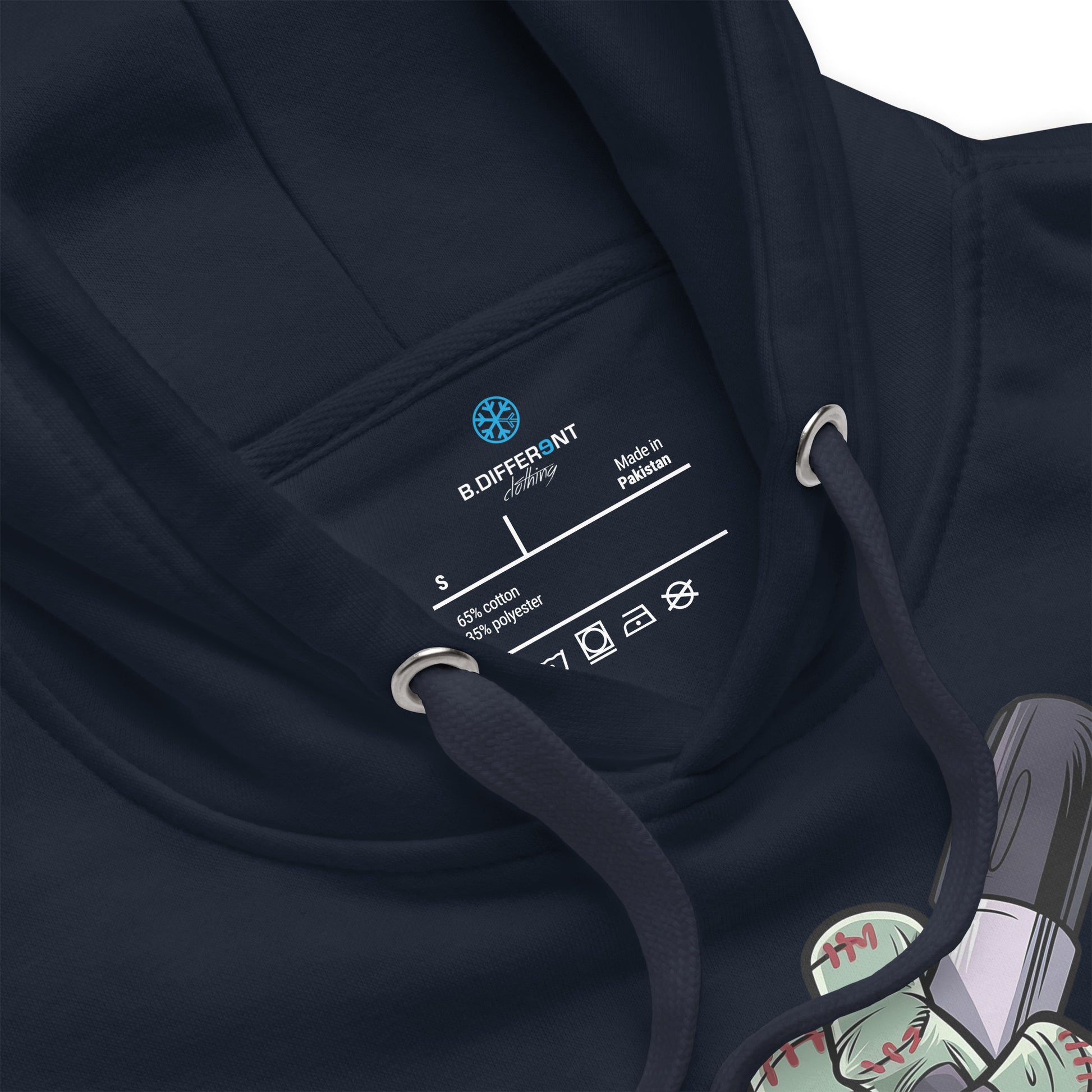 Navy-Thing Graffiti Hoodie from B.Different Clothing, collar, graffiti-inspired streetwear