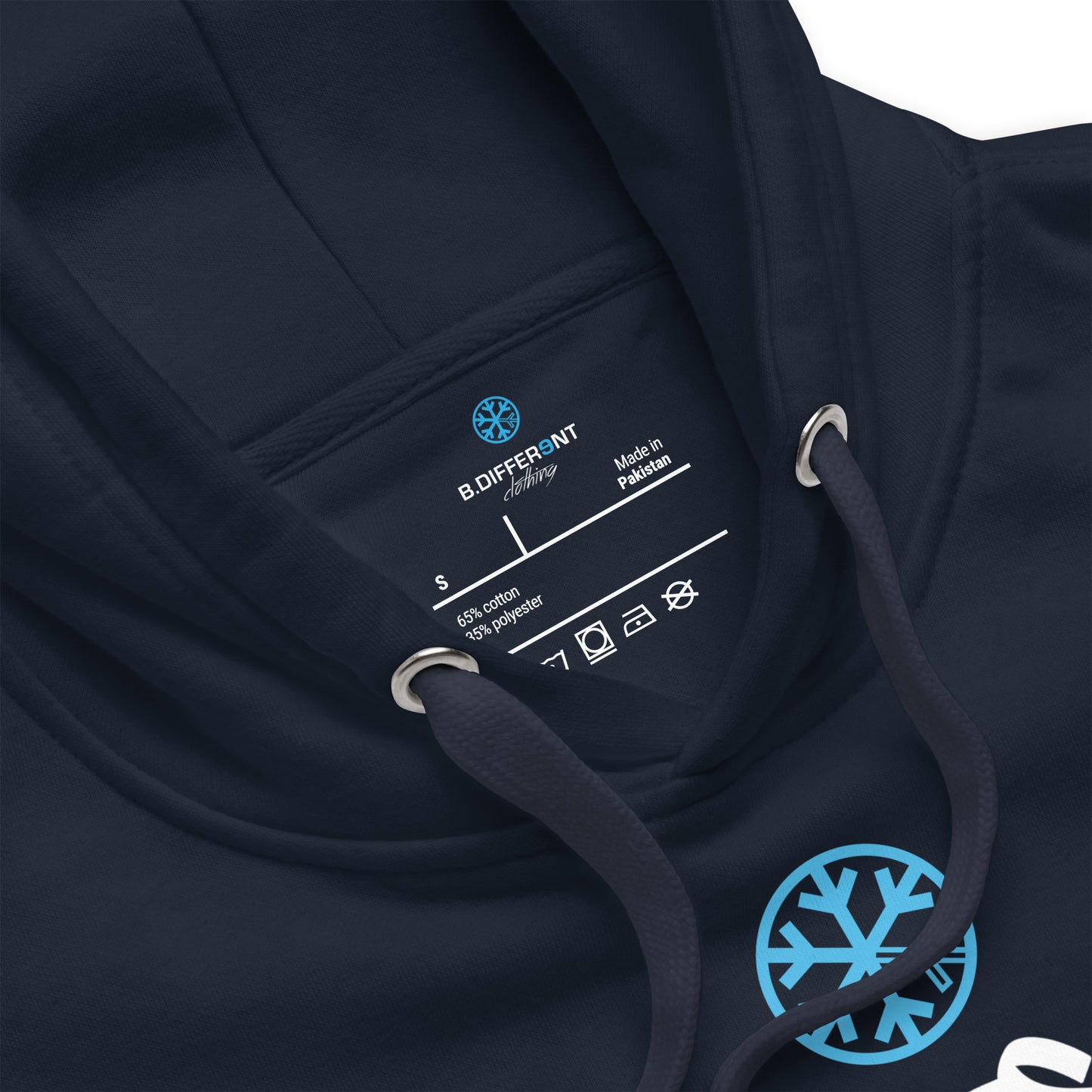 Navy-Groupthink Graffiti Hoodie from B.Different Clothing, collar, graffiti-inspired streetwear