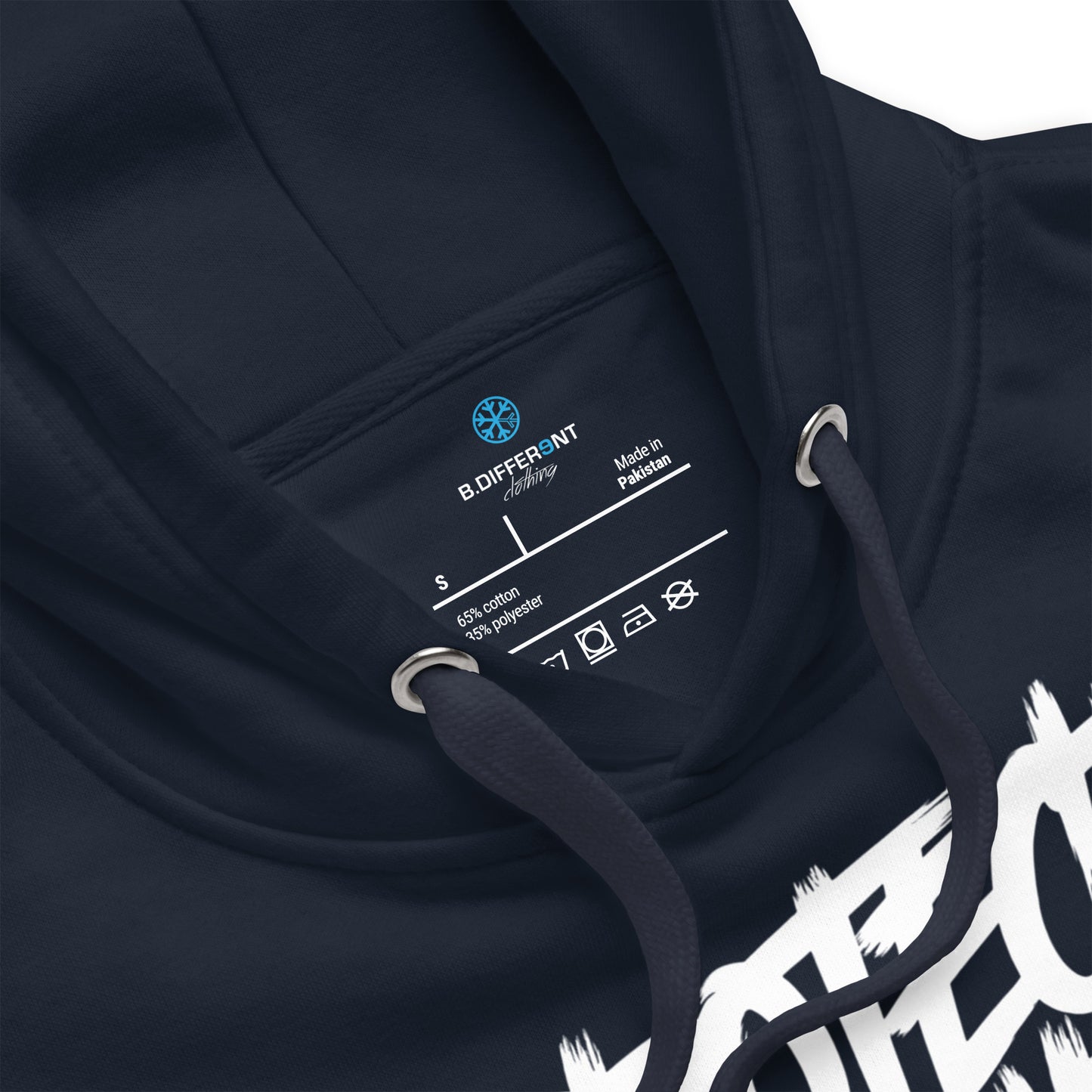 Navy-Protect Your Vibe Graffiti Tag hoodie from B.Different Clothing, collar, graffiti-inspired streetwear